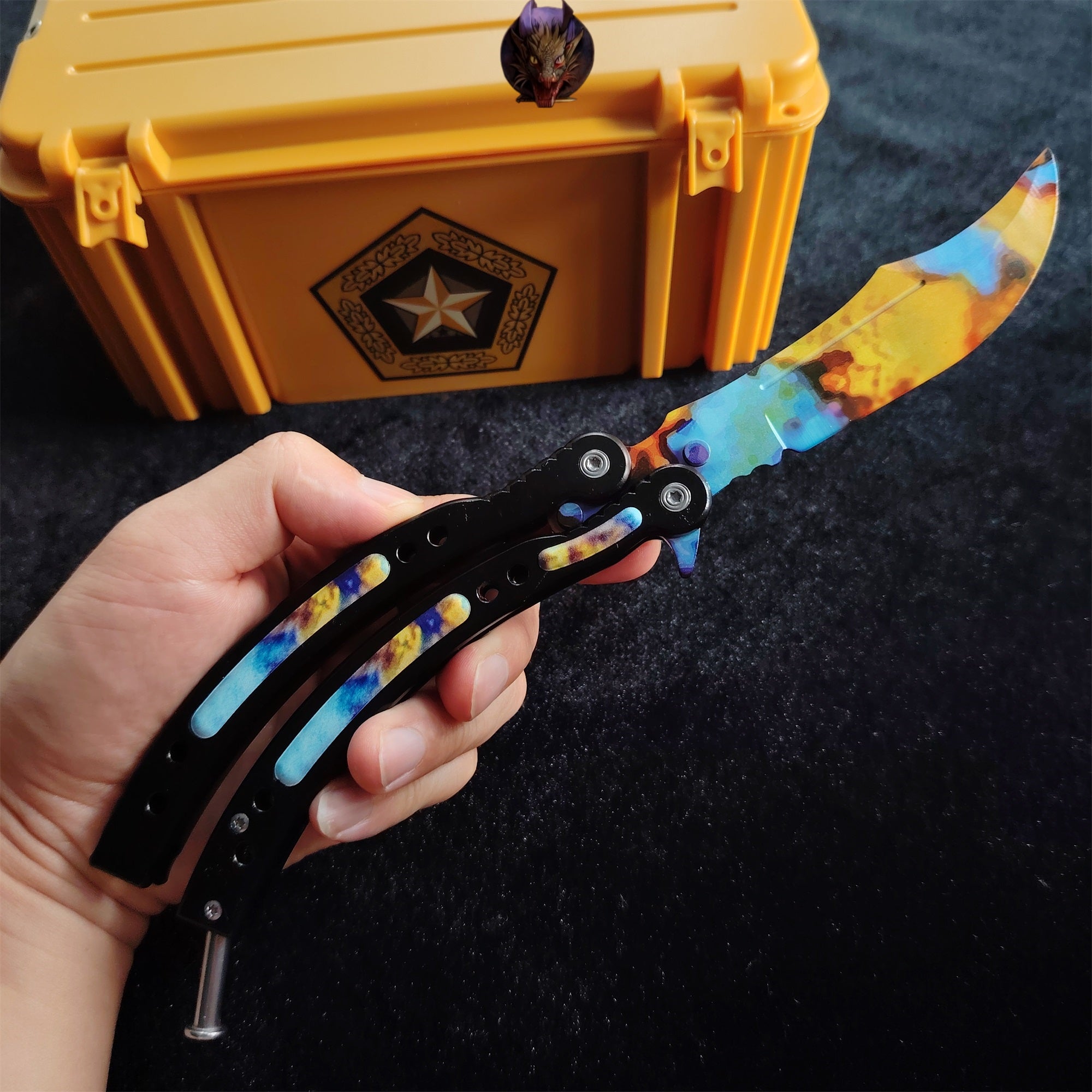CSGO Case Hardened Skins Karambit And Balisong Knife Set With Case