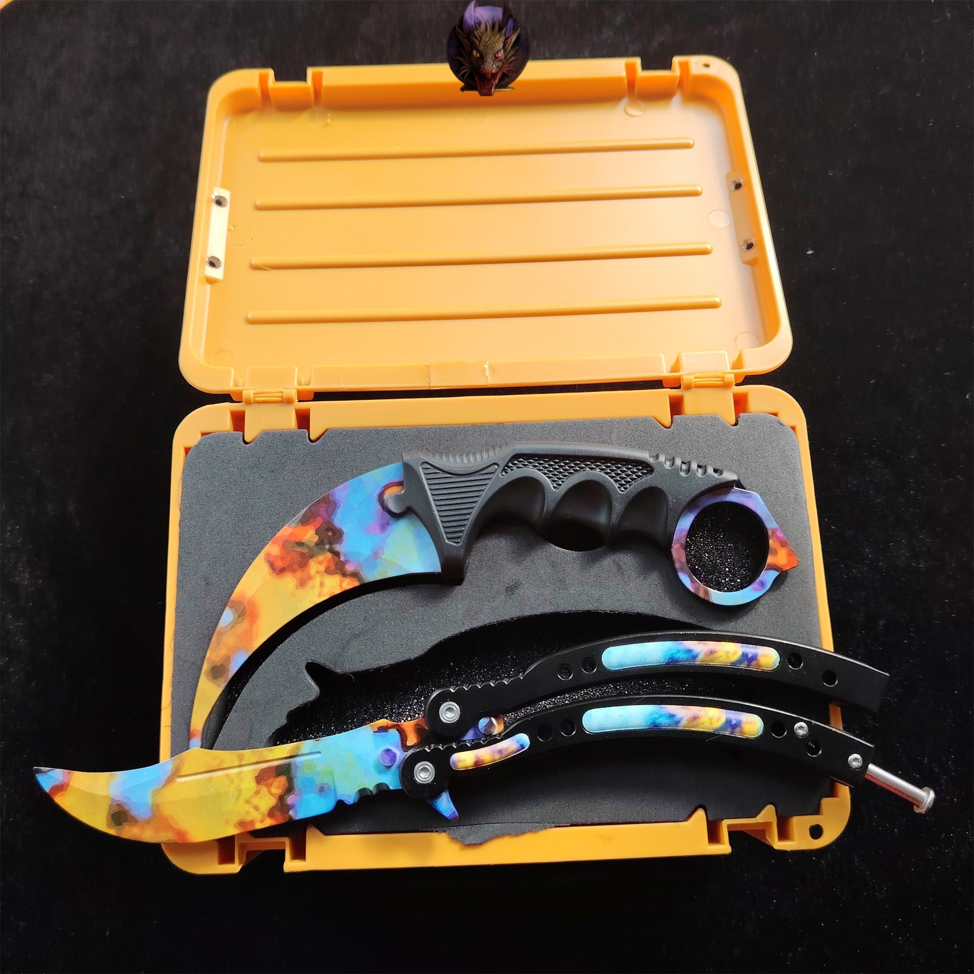 CSGO Case Hardened Skins Karambit And Balisong Knife Set With Case