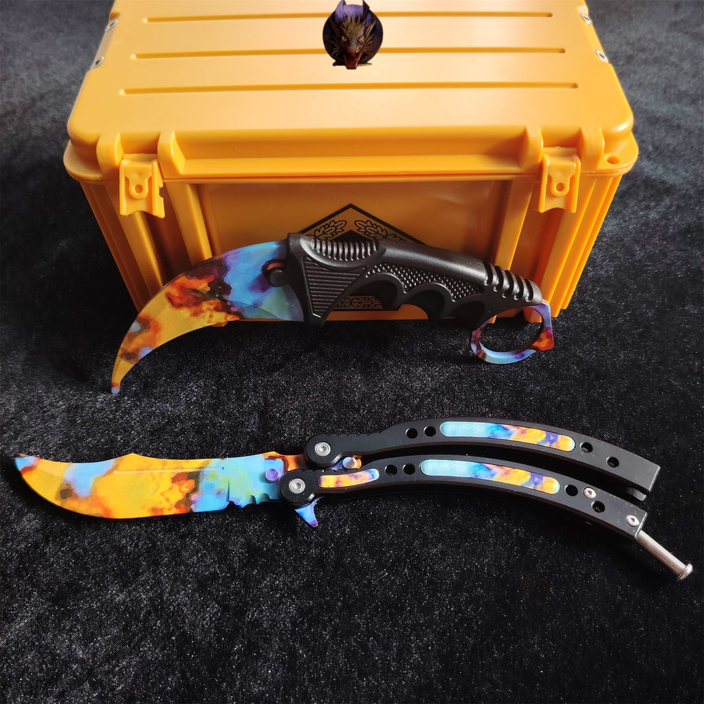 CSGO Case Hardened Skins Karambit And Balisong Knife Set With Case