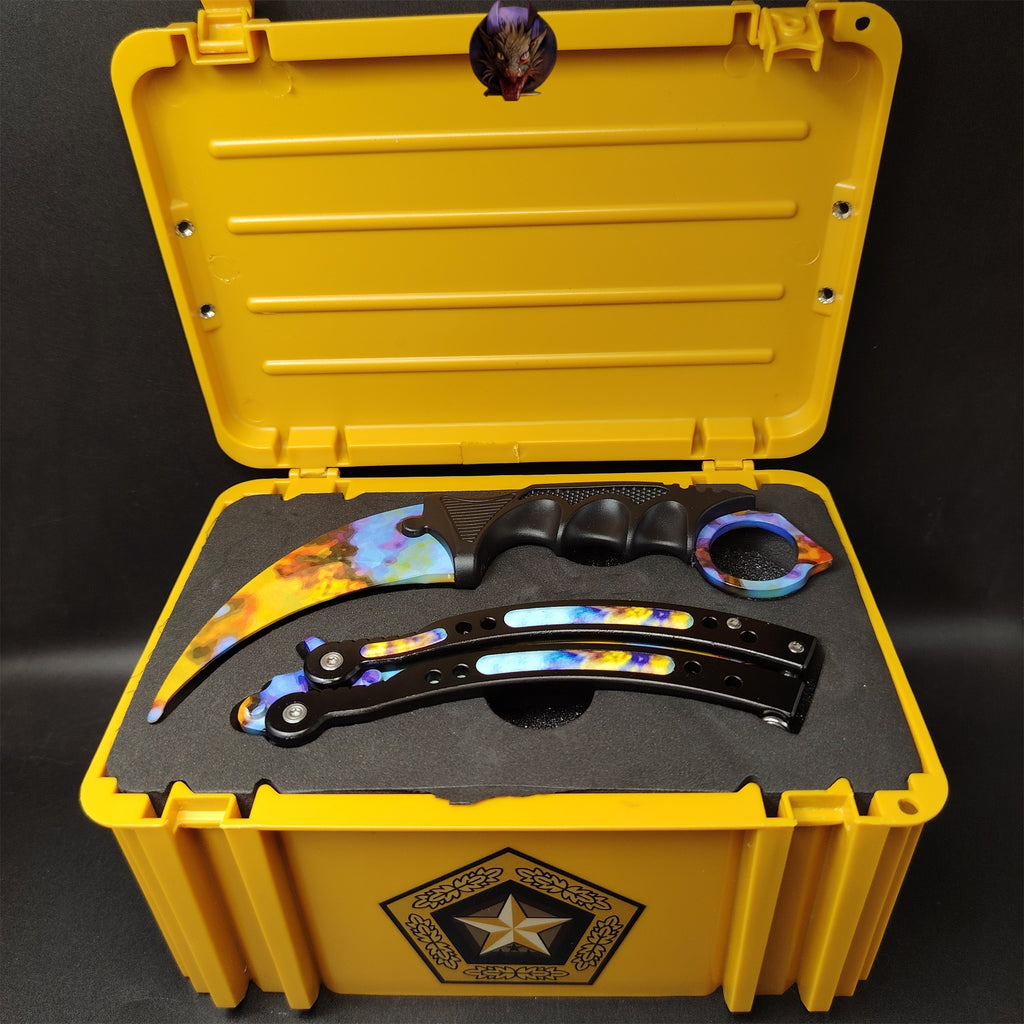 CSGO Case Hardened Skins Karambit And Balisong Knife Set With Case
