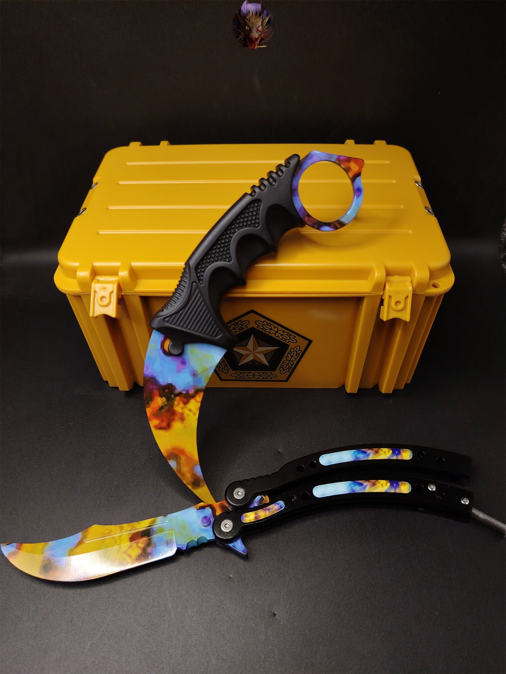 CSGO Case Hardened Skins Karambit And Balisong Knife Set With Case