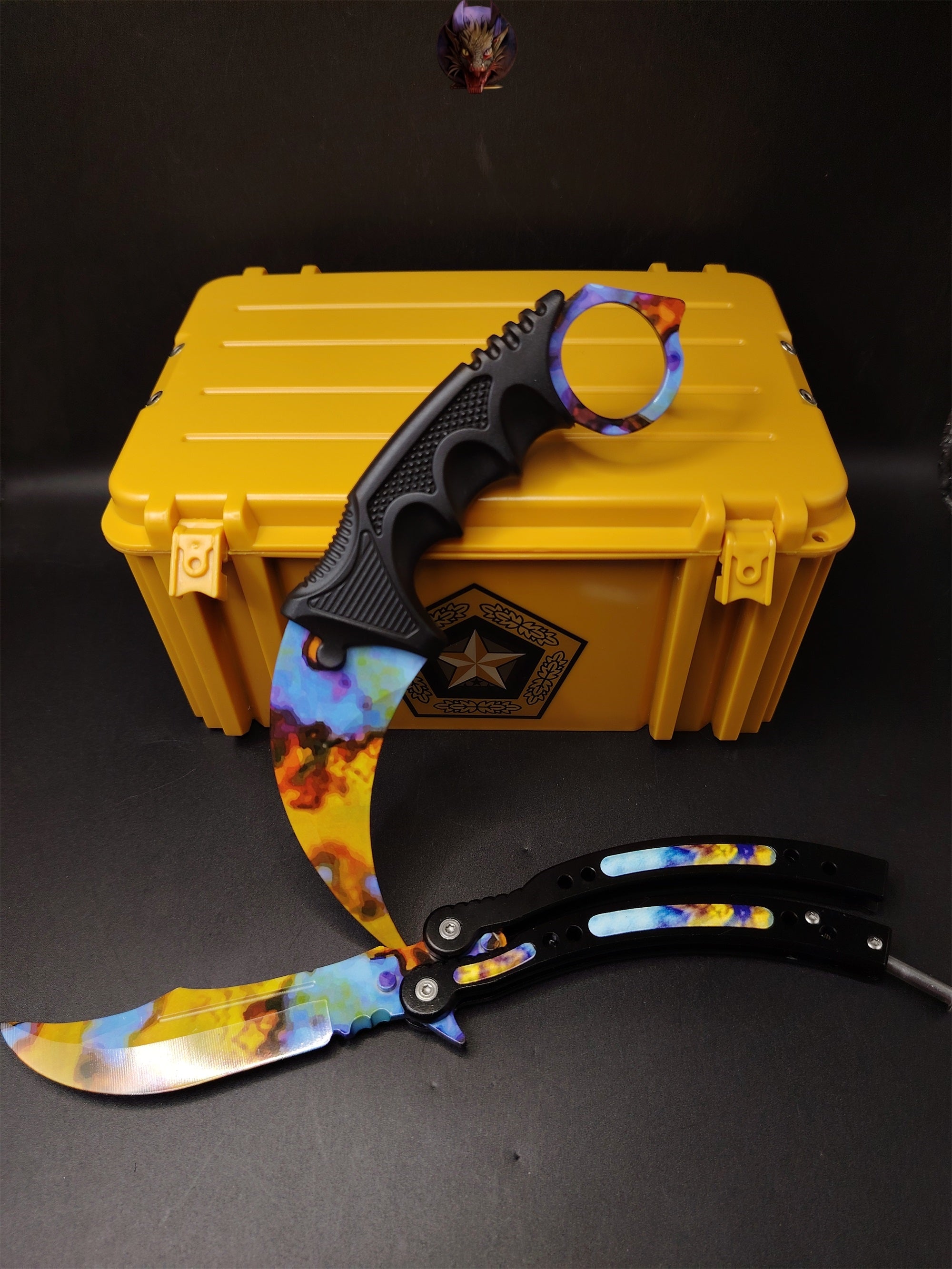 CSGO Case Hardened Skins Karambit And Balisong Knife Set With Case