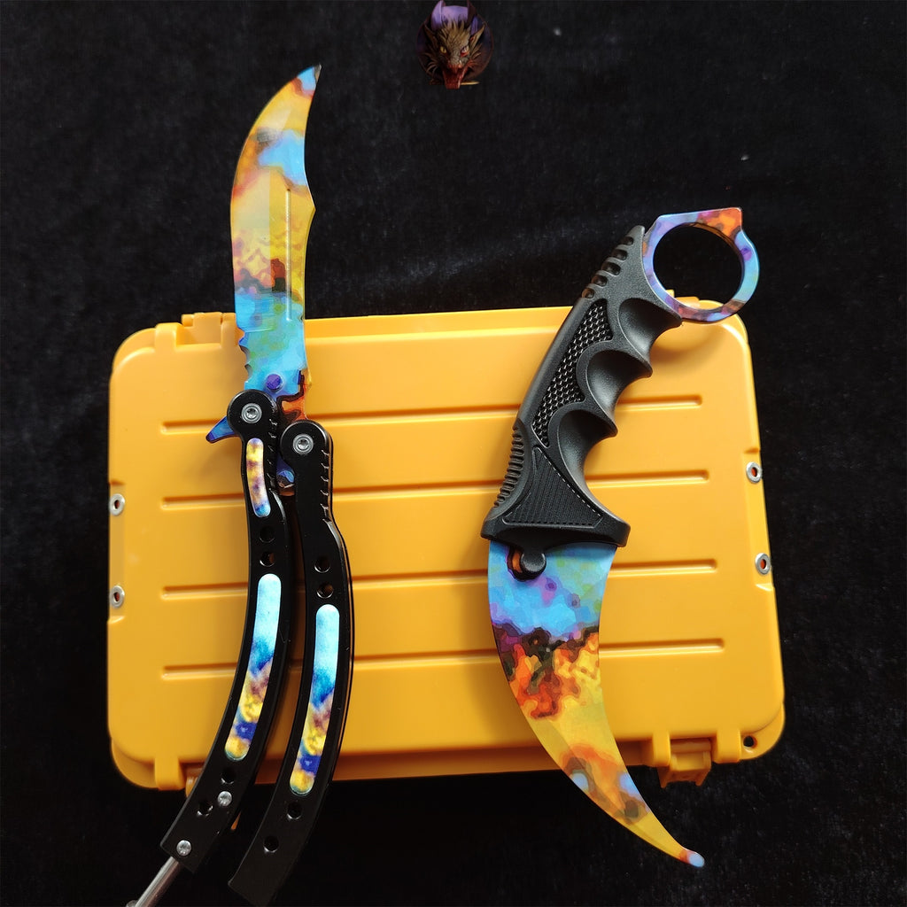 CSGO Case Hardened Skins Karambit And Balisong Knife Set With Case