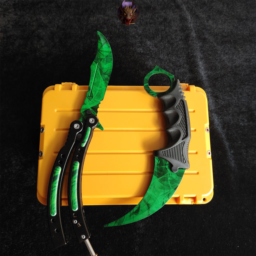 CSGO Gamma Doppler Emerald Karambit And Balisong Knife Set With Case