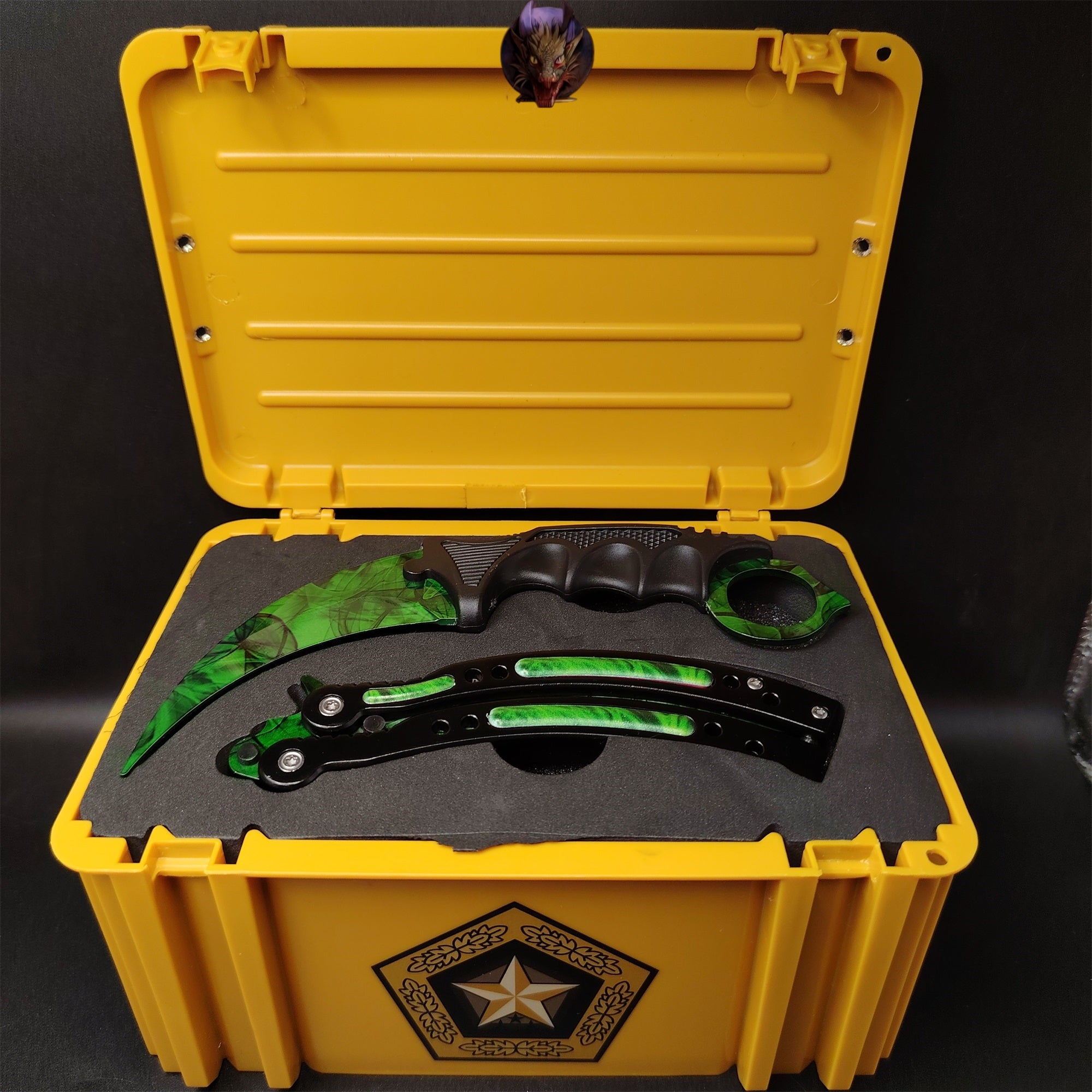 CSGO Gamma Doppler Emerald Karambit And Balisong Knife Set With Case