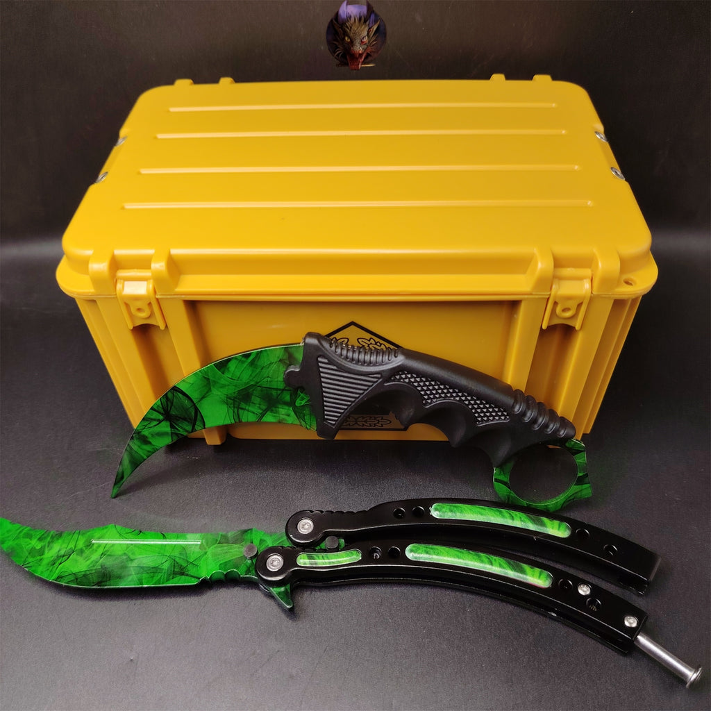 CSGO Gamma Doppler Emerald Karambit And Balisong Knife Set With Case