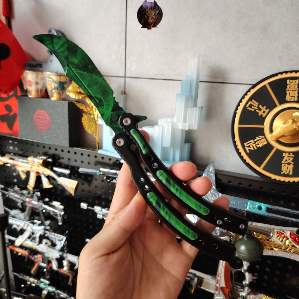 CSGO Gamma Doppler Emerald Karambit And Balisong Knife Set With Case