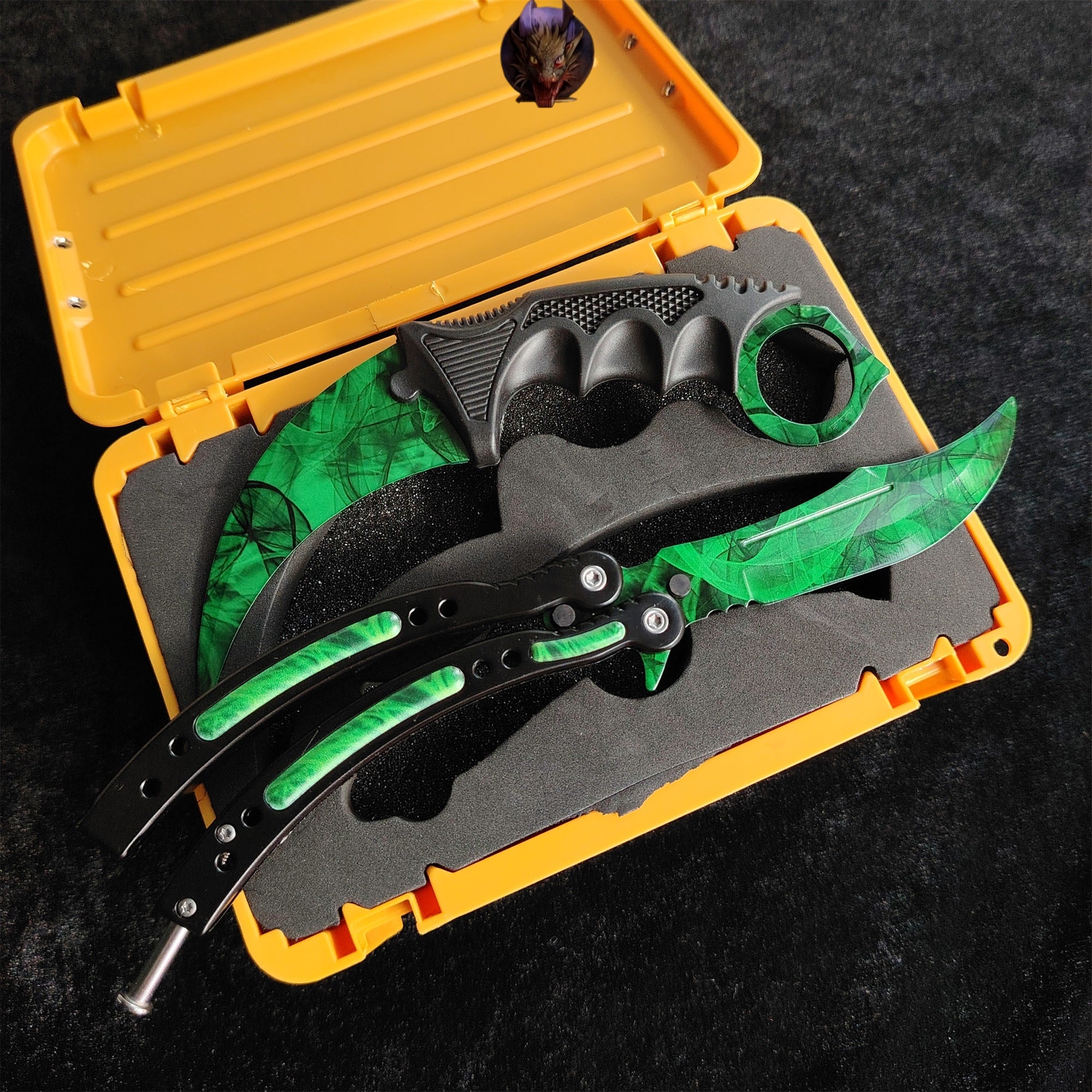 CSGO Gamma Doppler Emerald Karambit And Balisong Knife Set With Case