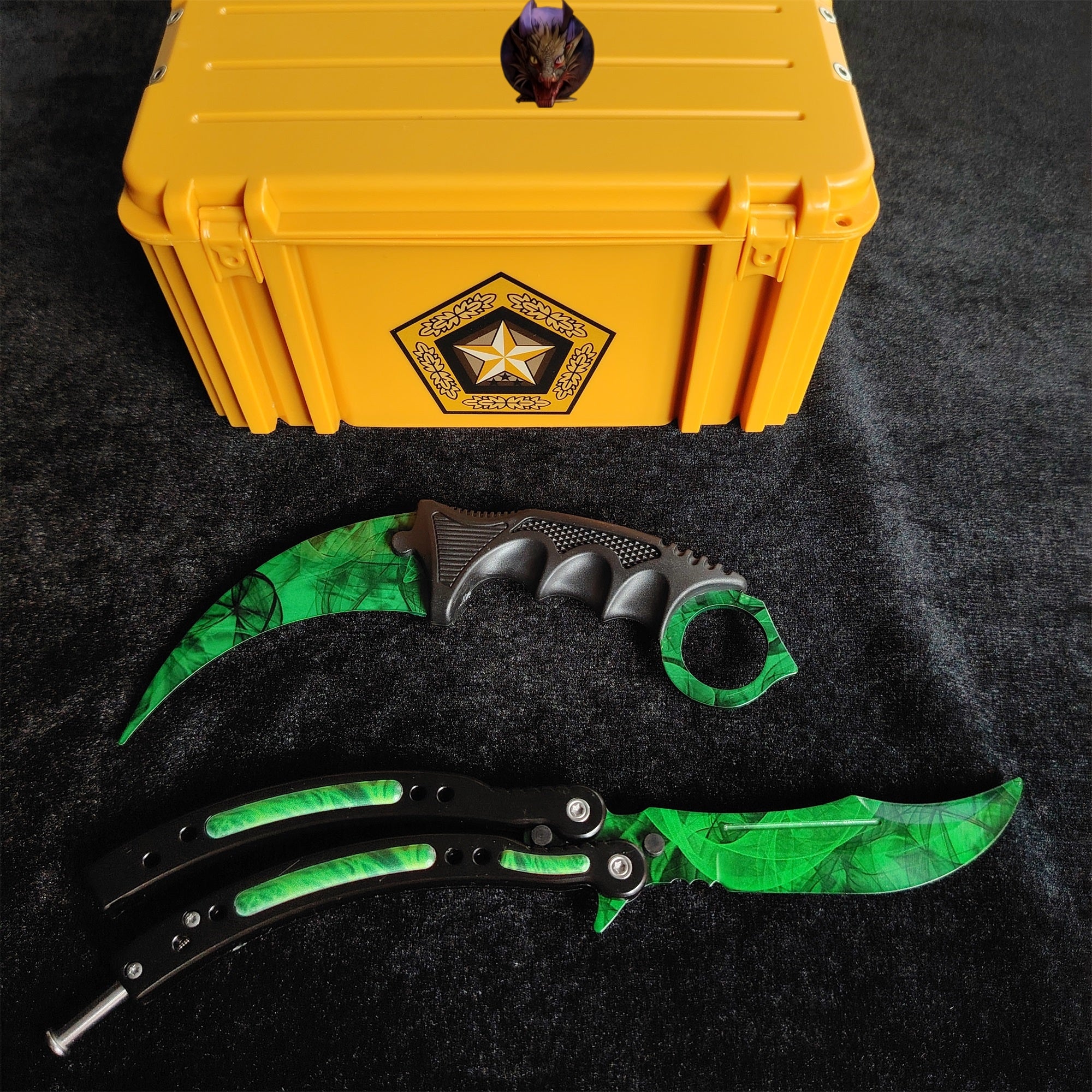 CSGO Gamma Doppler Emerald Karambit And Balisong Knife Set With Case