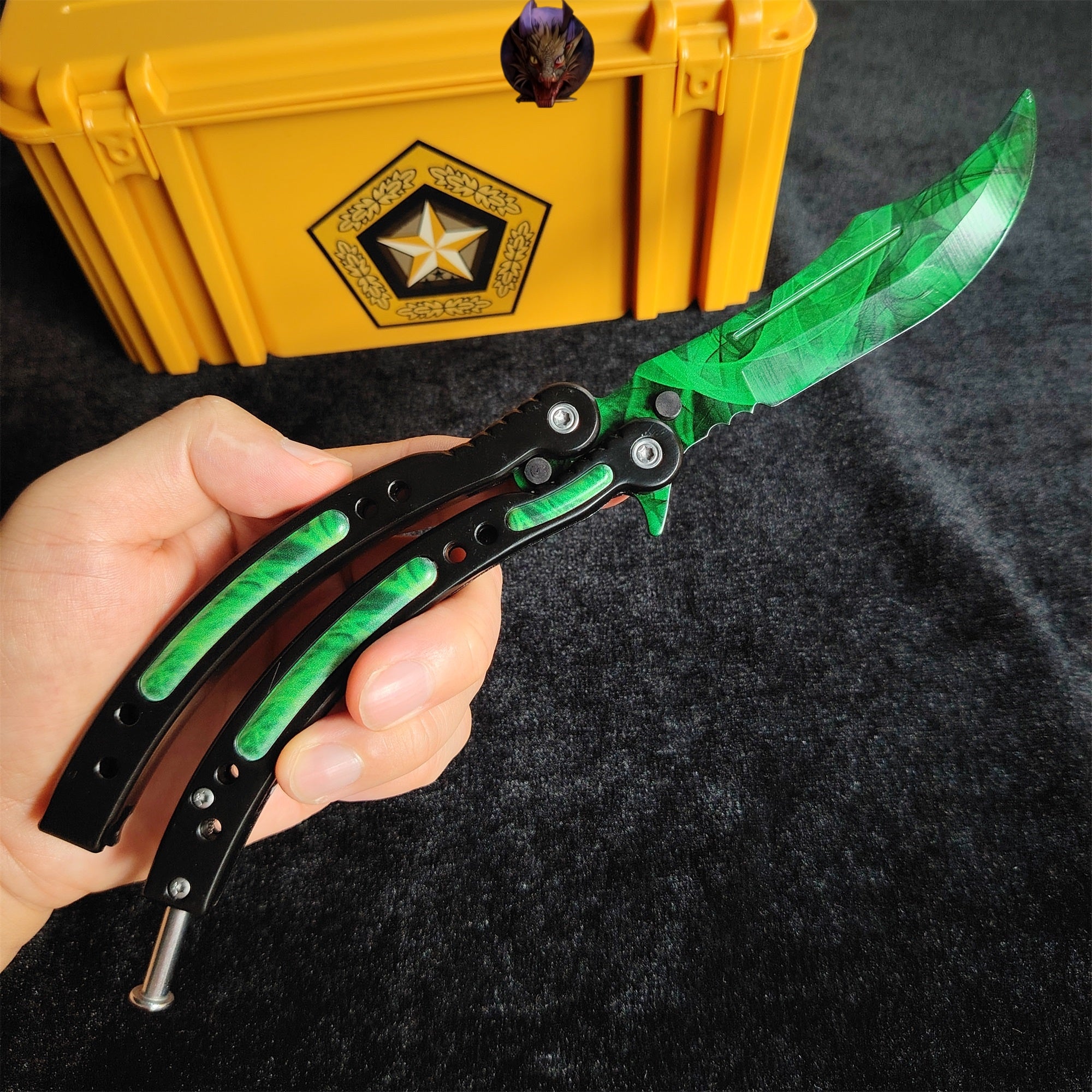 CSGO Gamma Doppler Emerald Karambit And Balisong Knife Set With Case