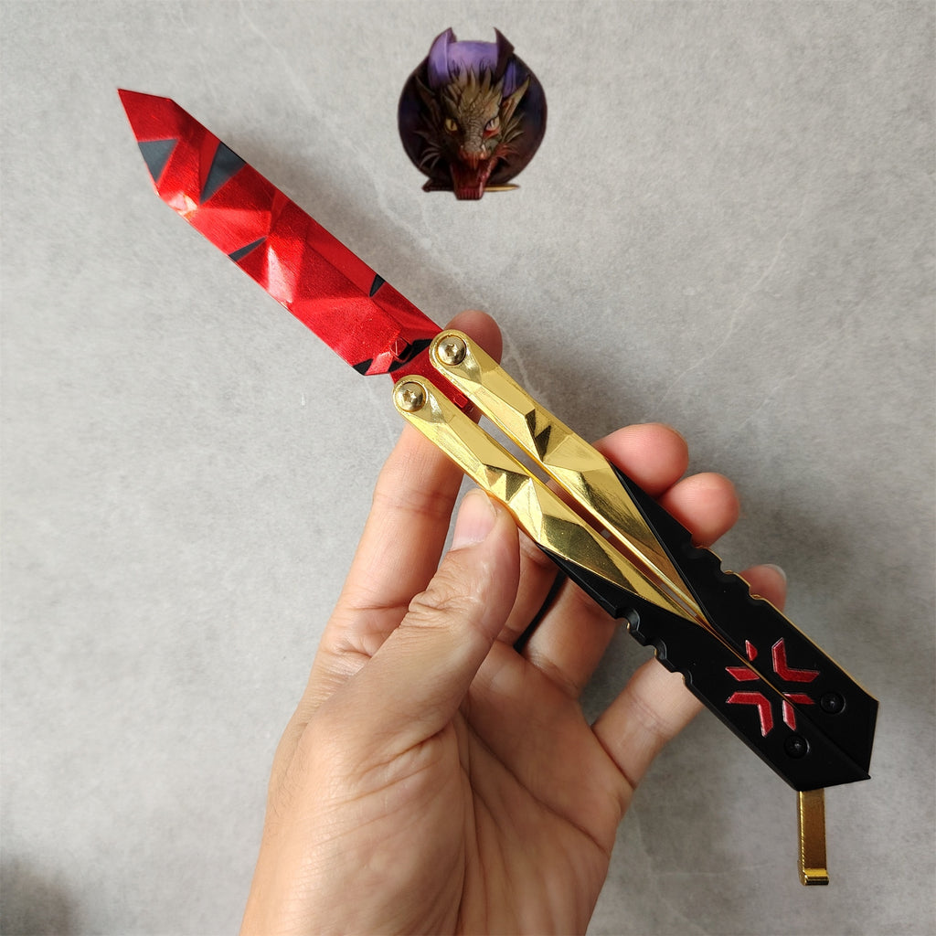 Champion Butterfly Knife Blunt Blade Trainer Display Fan Art With Gift Box