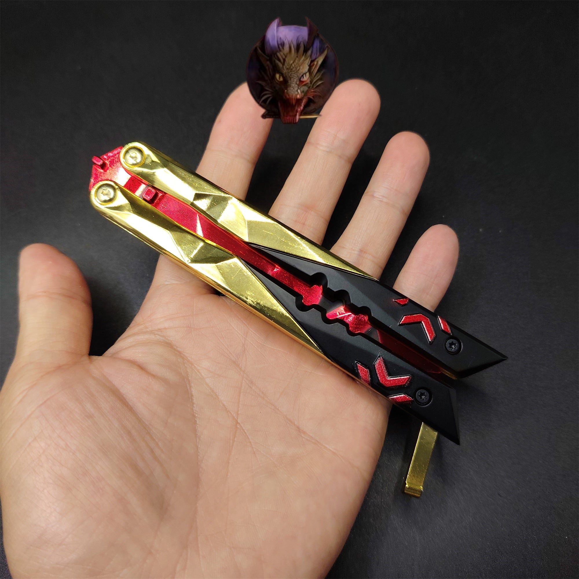 Champion Butterfly Knife Blunt Blade Trainer Display Fan Art With Gift Box