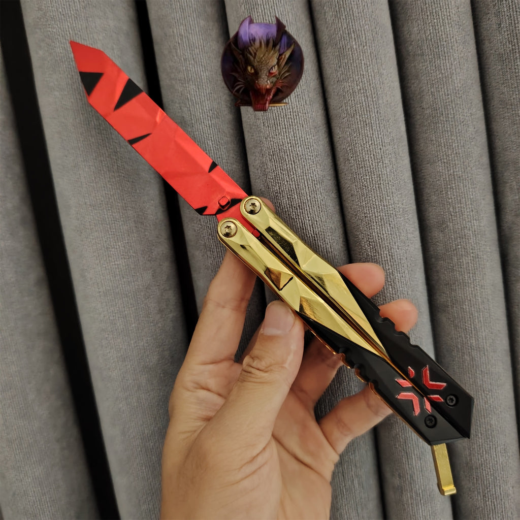 Champion Butterfly Knife Blunt Blade Trainer Display Fan Art With Gift Box