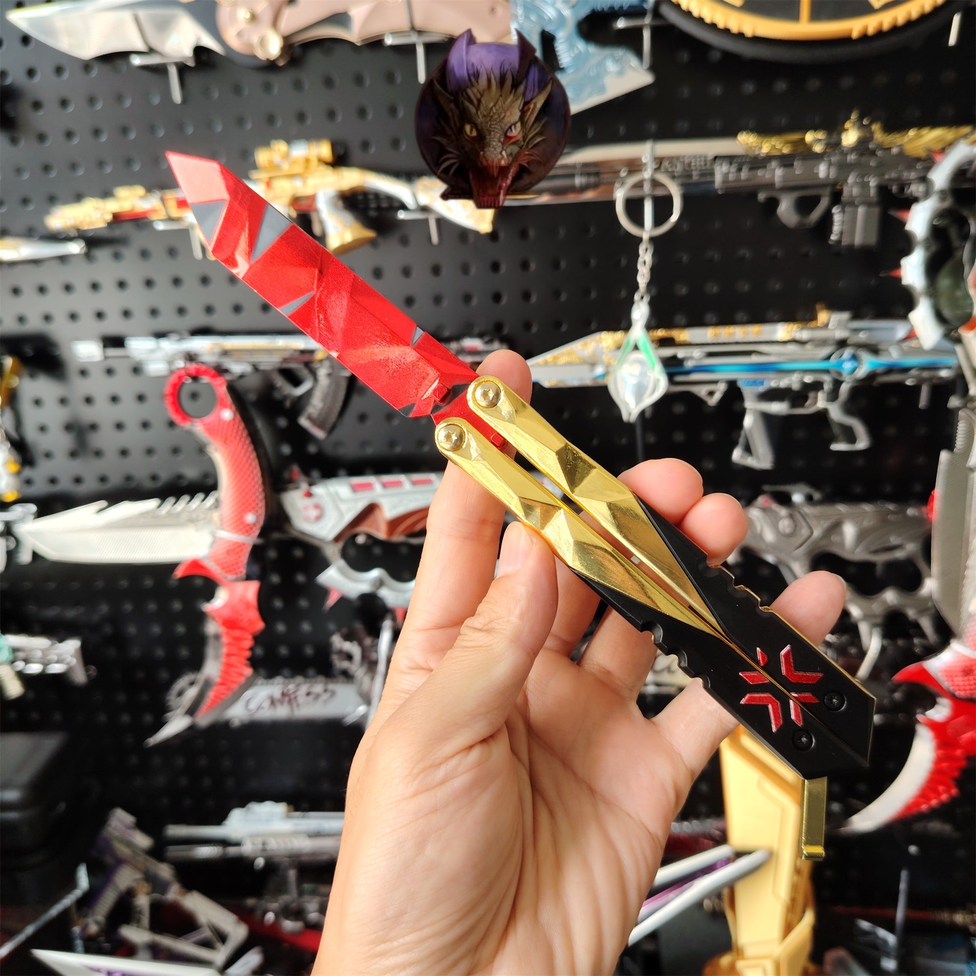 Champion Butterfly Knife Blunt Blade Trainer Display Fan Art With Gift Box