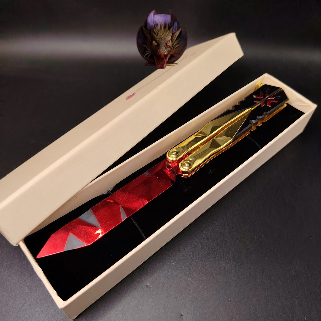 Champion Butterfly Knife Blunt Blade Trainer Display Fan Art With Gift Box