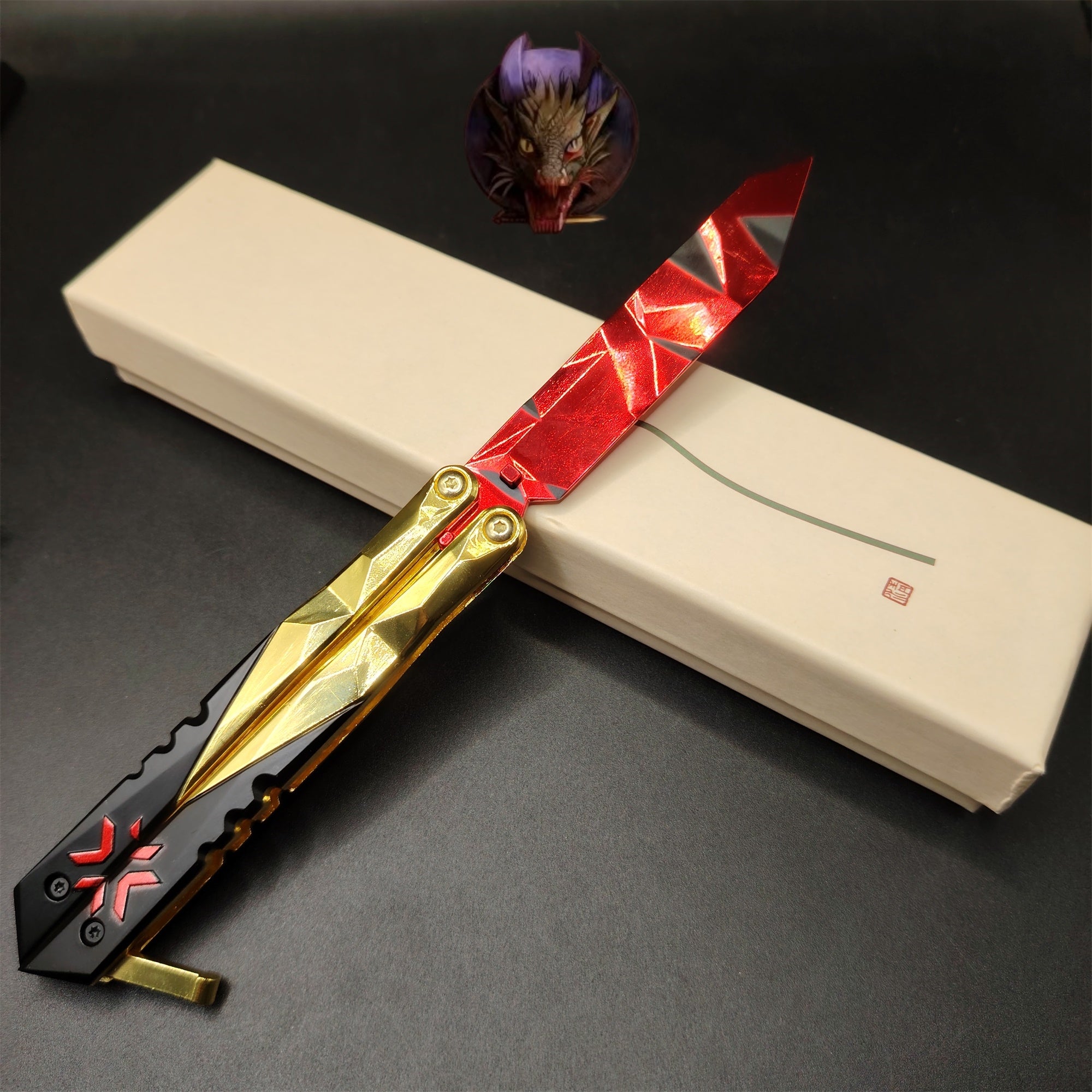 Champion Butterfly Knife Blunt Blade Trainer Display Fan Art With Gift Box