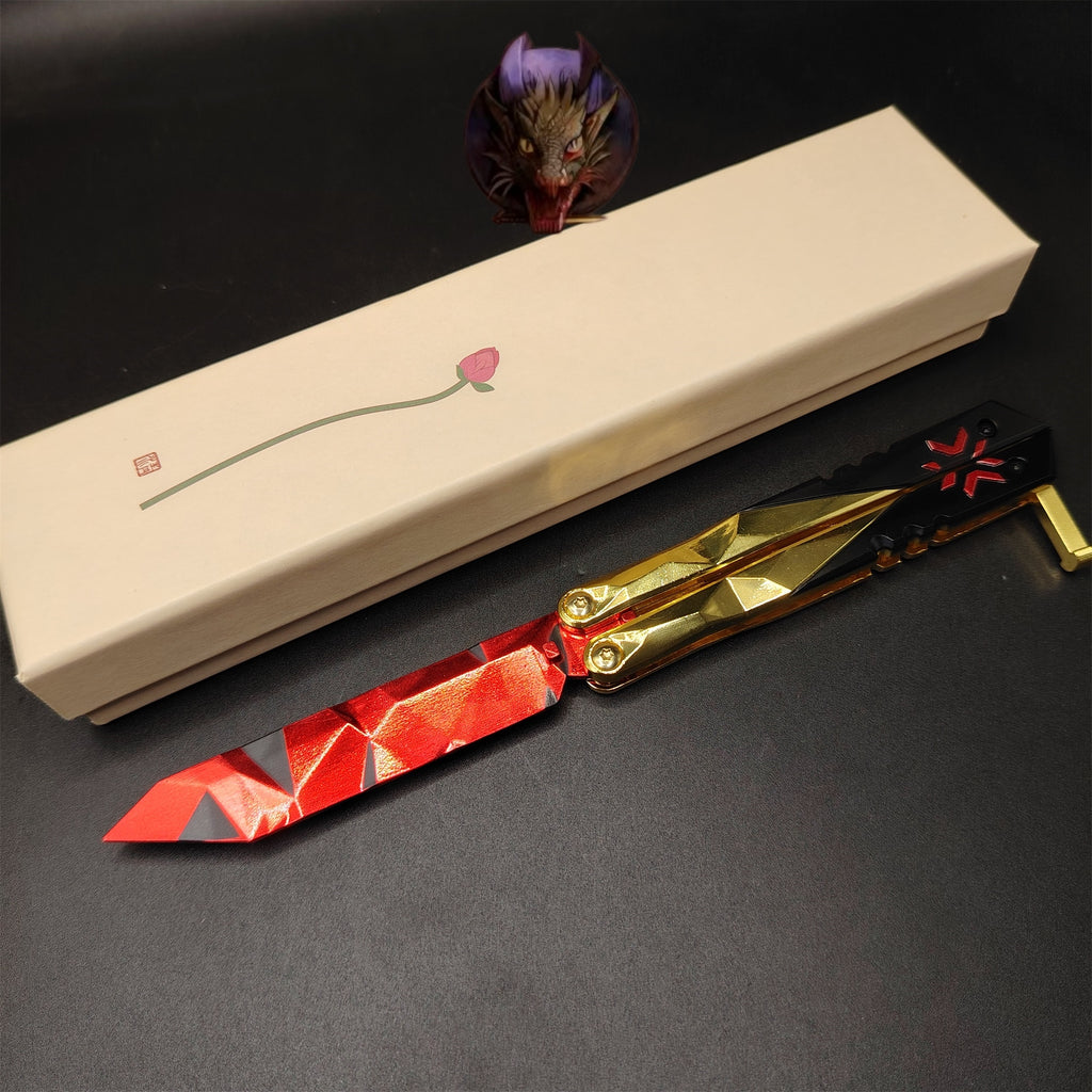 Champion Butterfly Knife Blunt Blade Trainer Display Fan Art With Gift Box