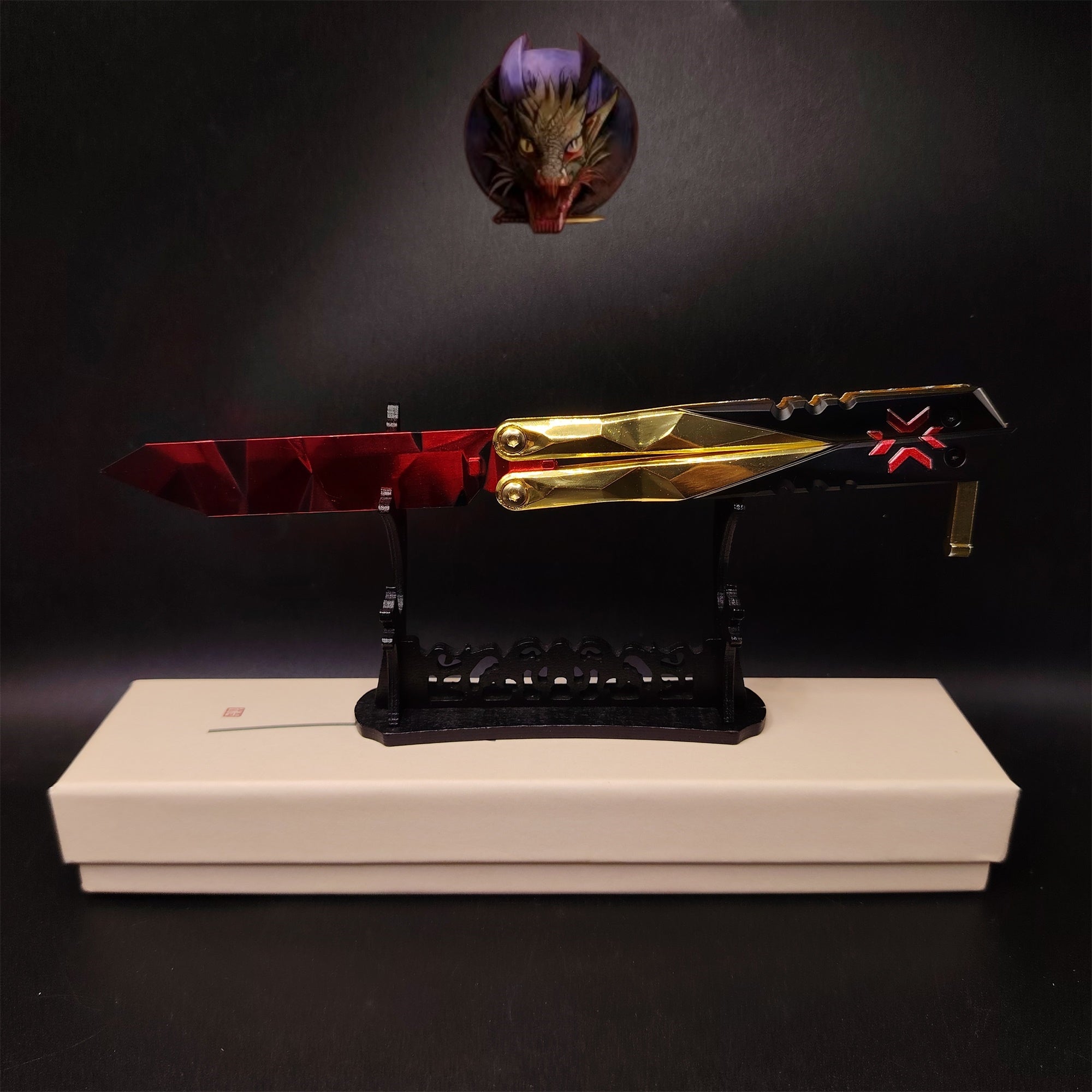 Champion Butterfly Knife Blunt Blade Trainer Display Fan Art With Gift Box
