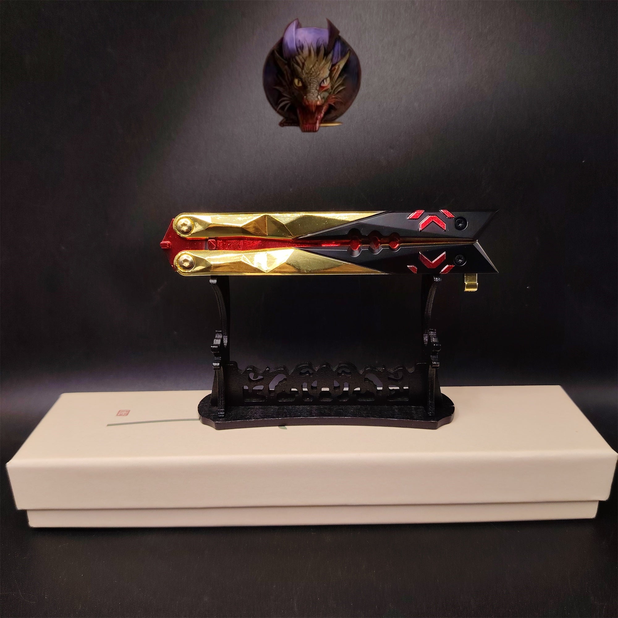 Champion Butterfly Knife Blunt Blade Trainer Display Fan Art With Gift Box