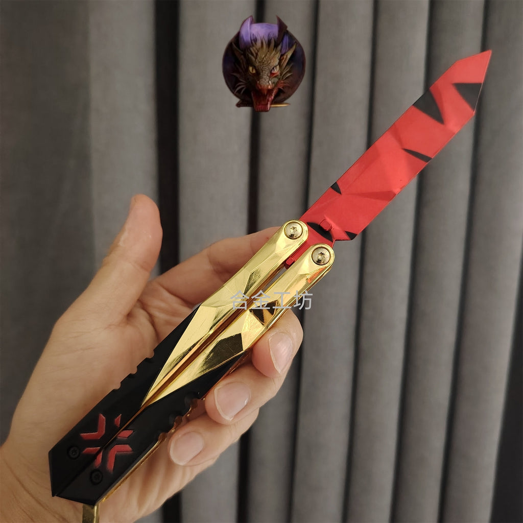 Champion Butterfly Knife Blunt Blade Trainer Display Fan Art With Gift Box