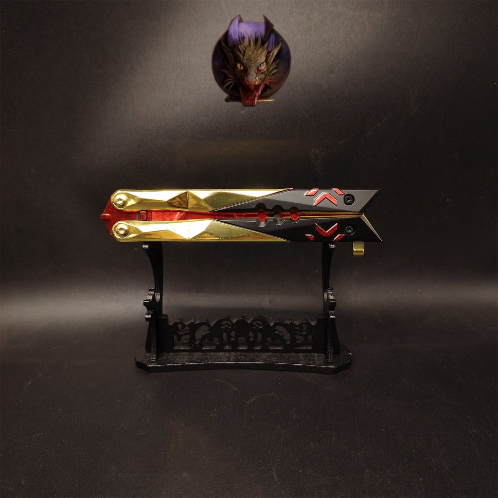 Champion Butterfly Knife Blunt Blade Trainer Display Fan Art With Gift Box