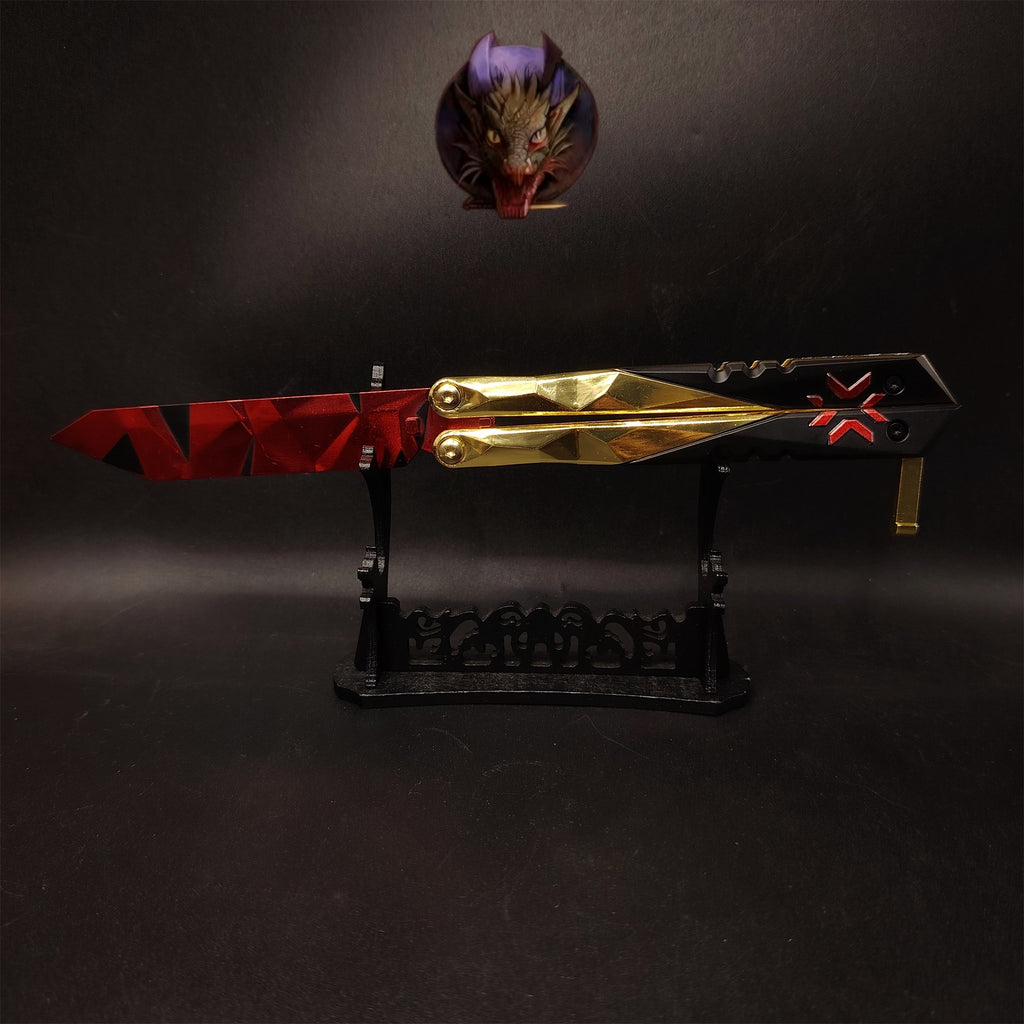 Champion Butterfly Knife Blunt Blade Trainer Display Fan Art With Gift Box