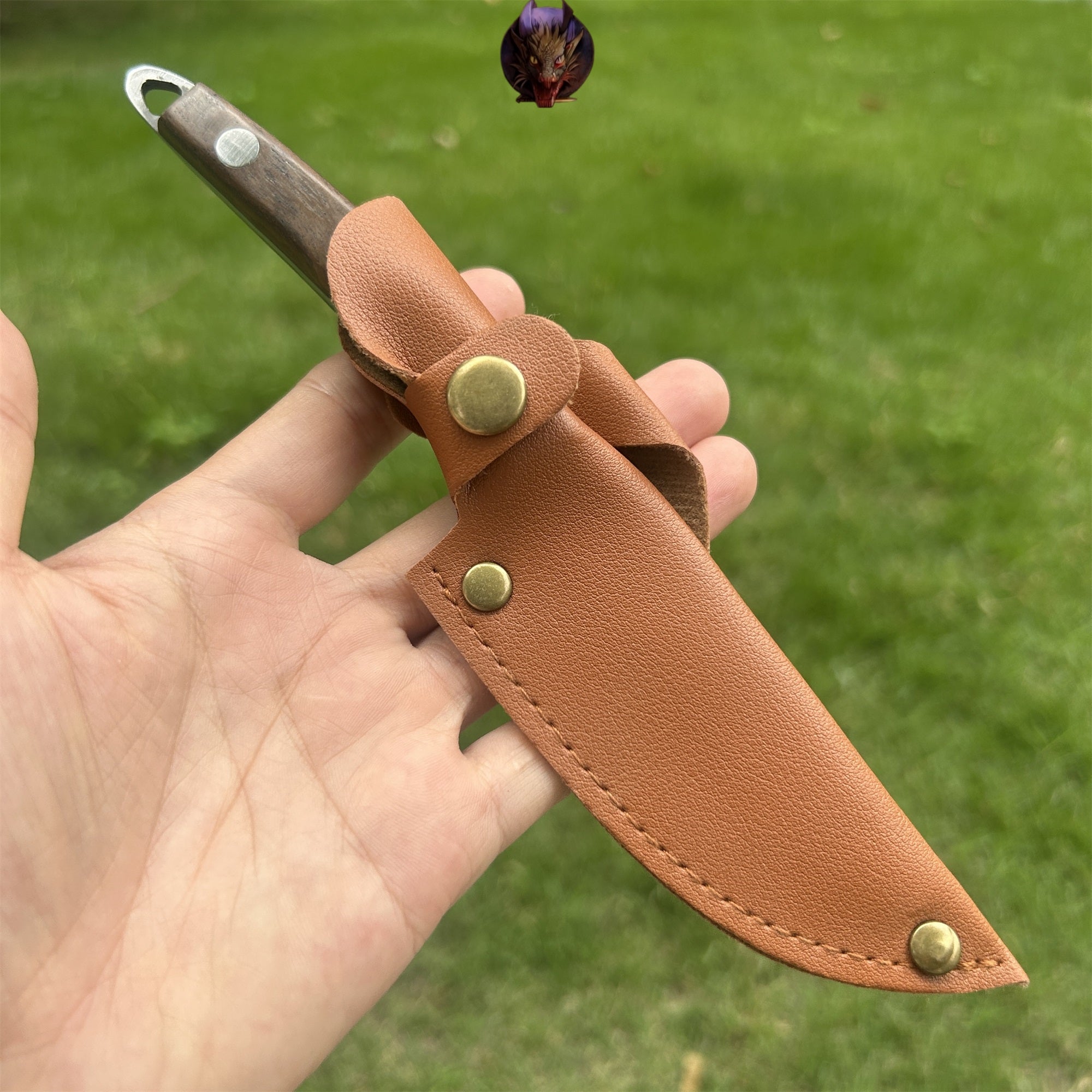 Mini Damascus Steel Knife Wood Handle Portable Pocket Knife