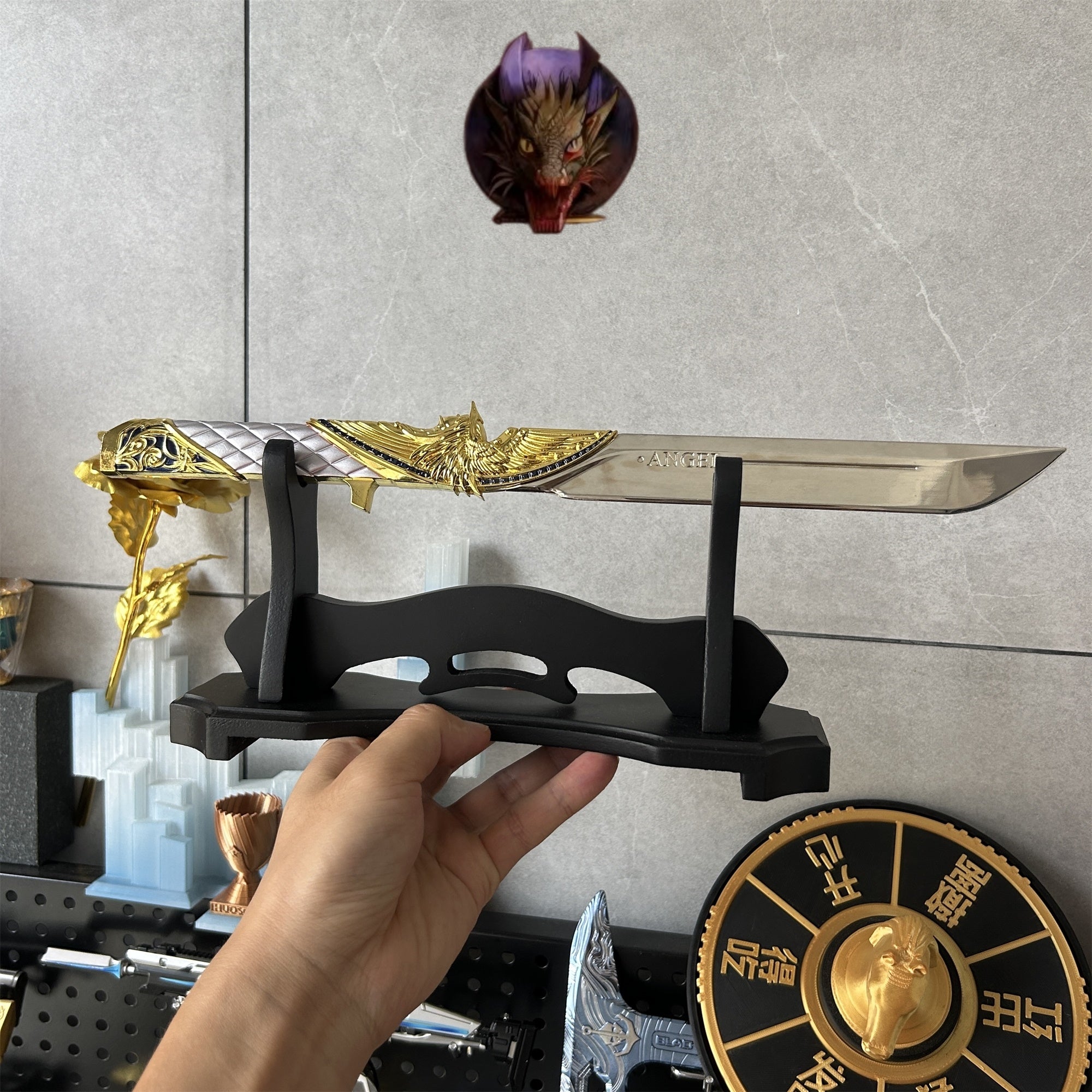 Delta Force Game 35CM 1:1 Size Dark Star Angel & Demon Twin Dull Blade Metal Replica