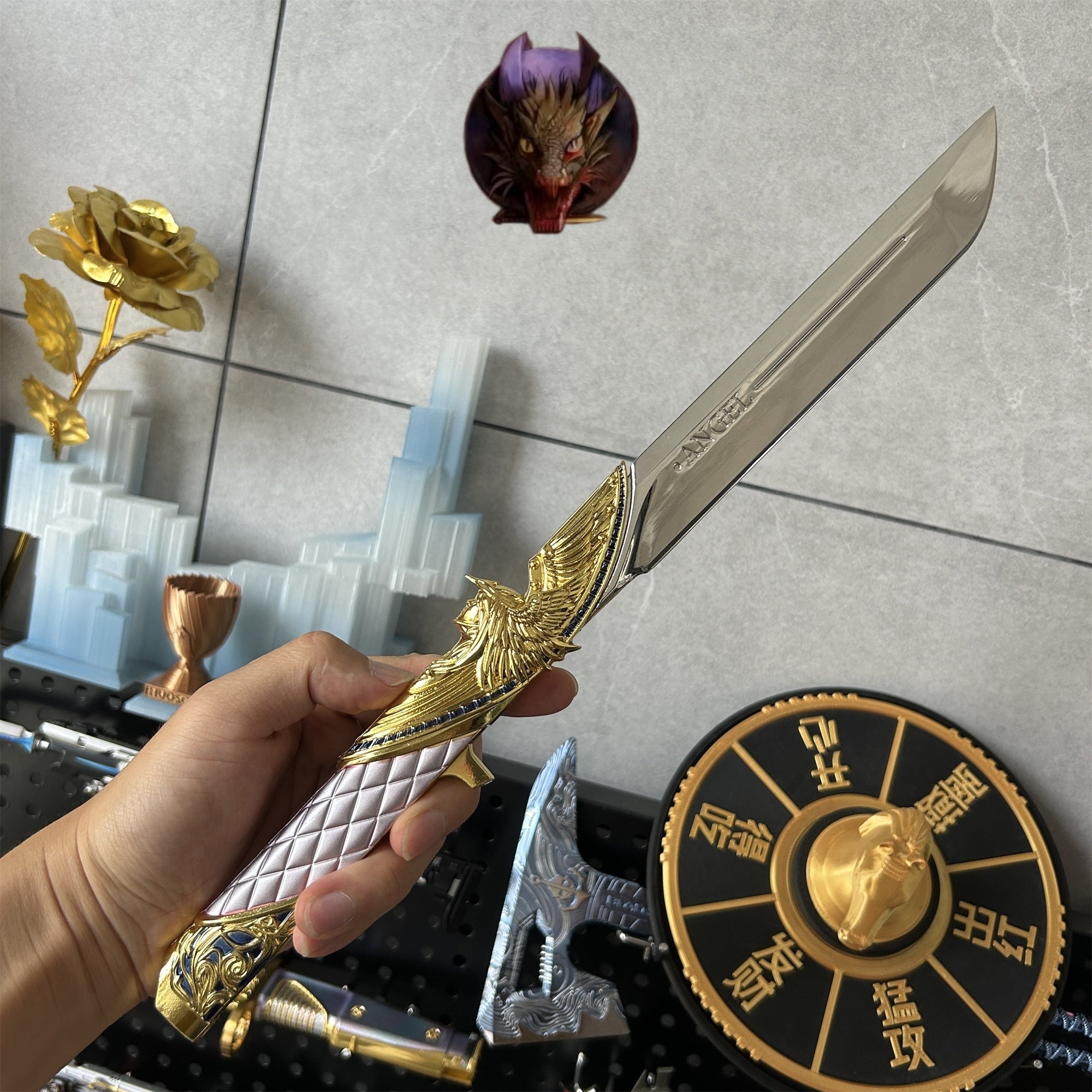 Delta Force Game 35CM 1:1 Size Dark Star Angel & Demon Twin Dull Blade Metal Replica
