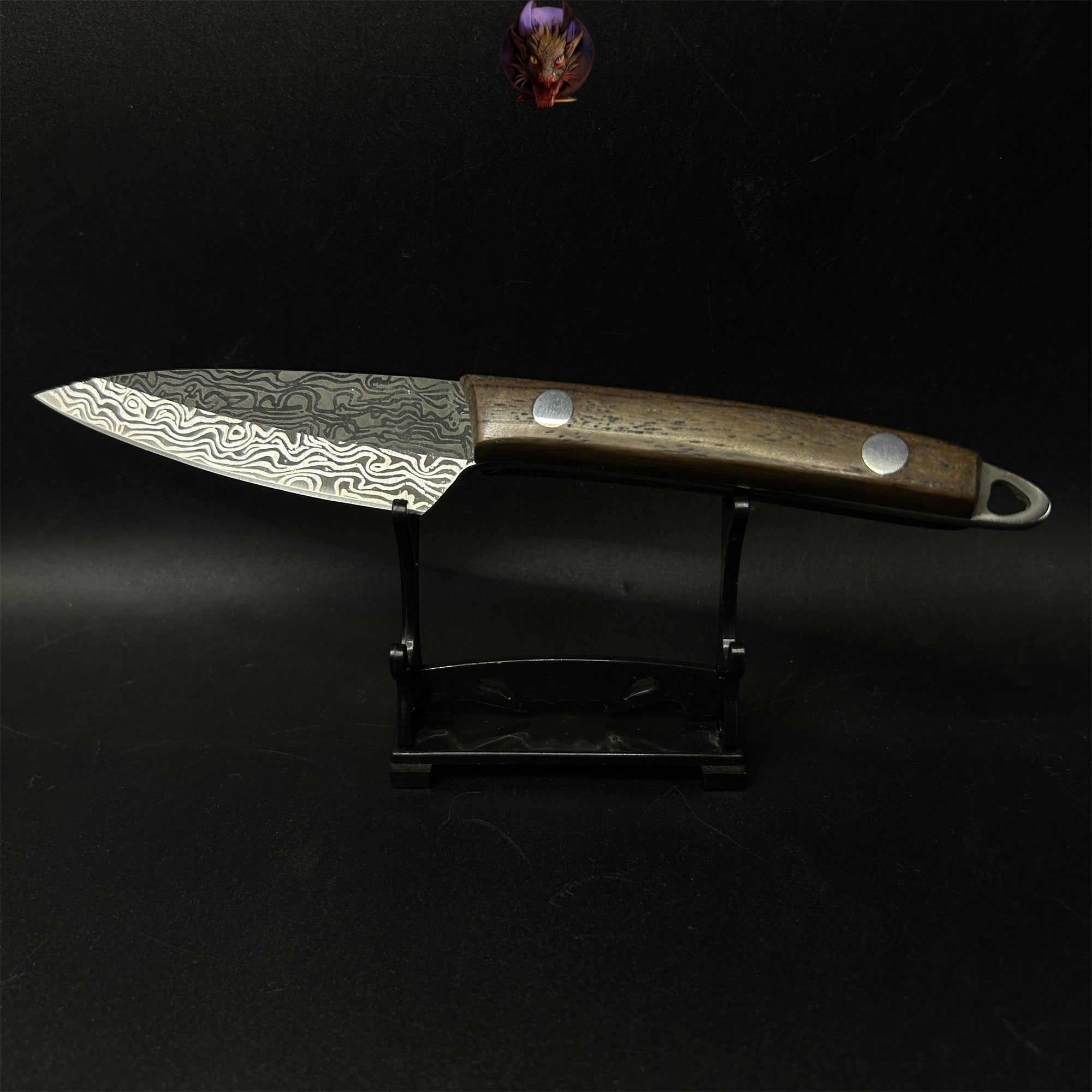 Mini Damascus Steel Knife Wood Handle Portable Pocket Knife