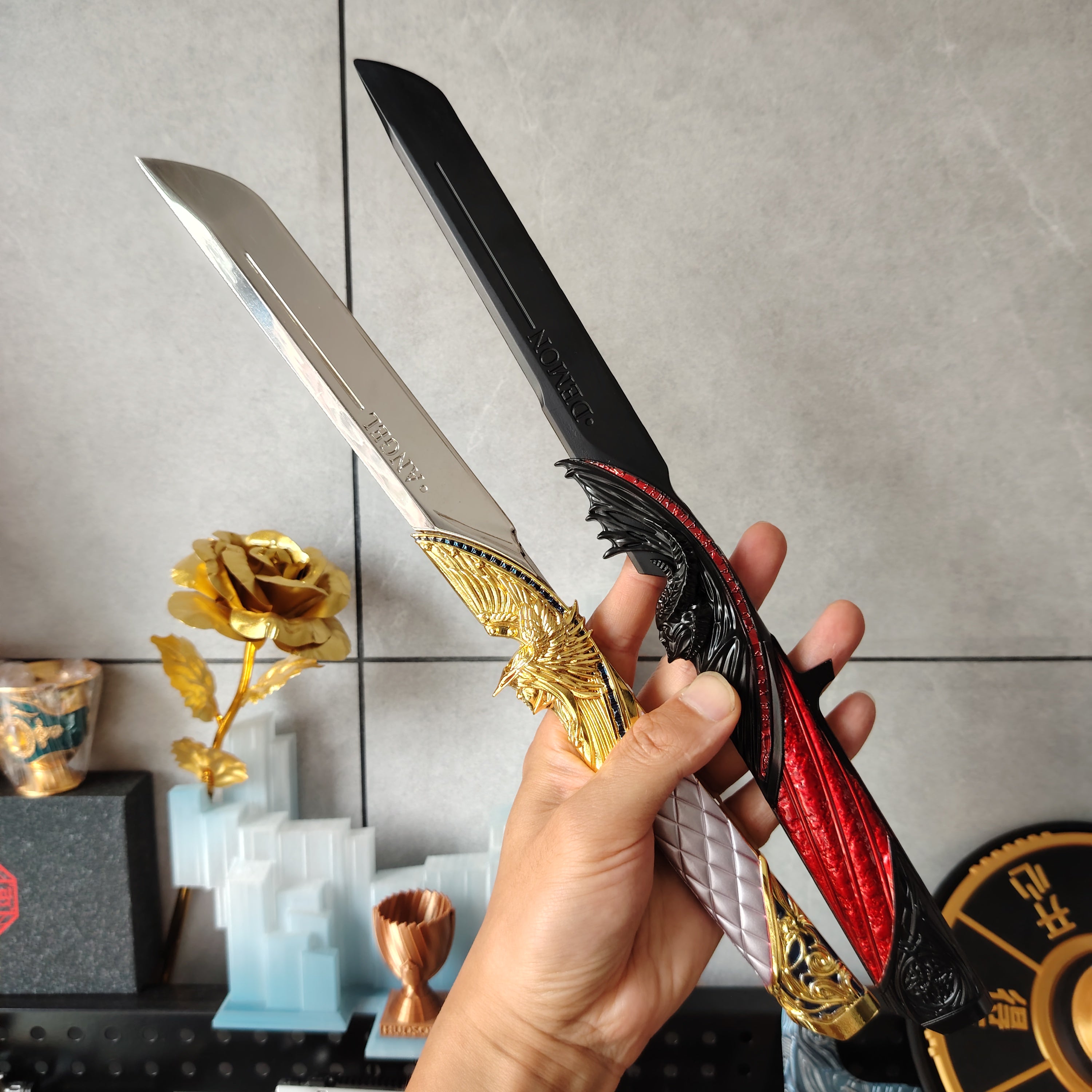 Delta Force Game 35CM 1:1 Size Dark Star Angel & Demon Twin Dull Blade Metal Replica