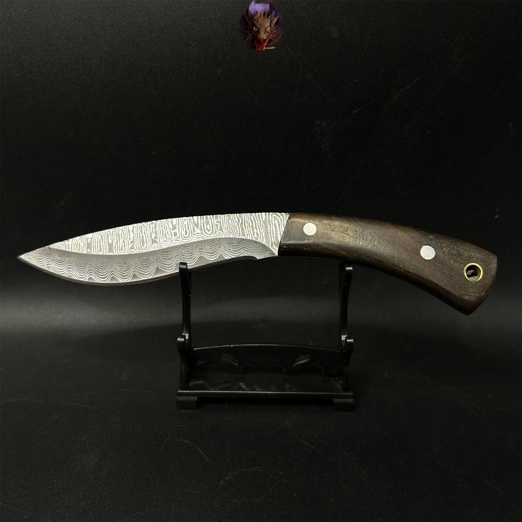 Mini Damascus Nepal Dagger EDC Wooden Handle Sharp Knife
