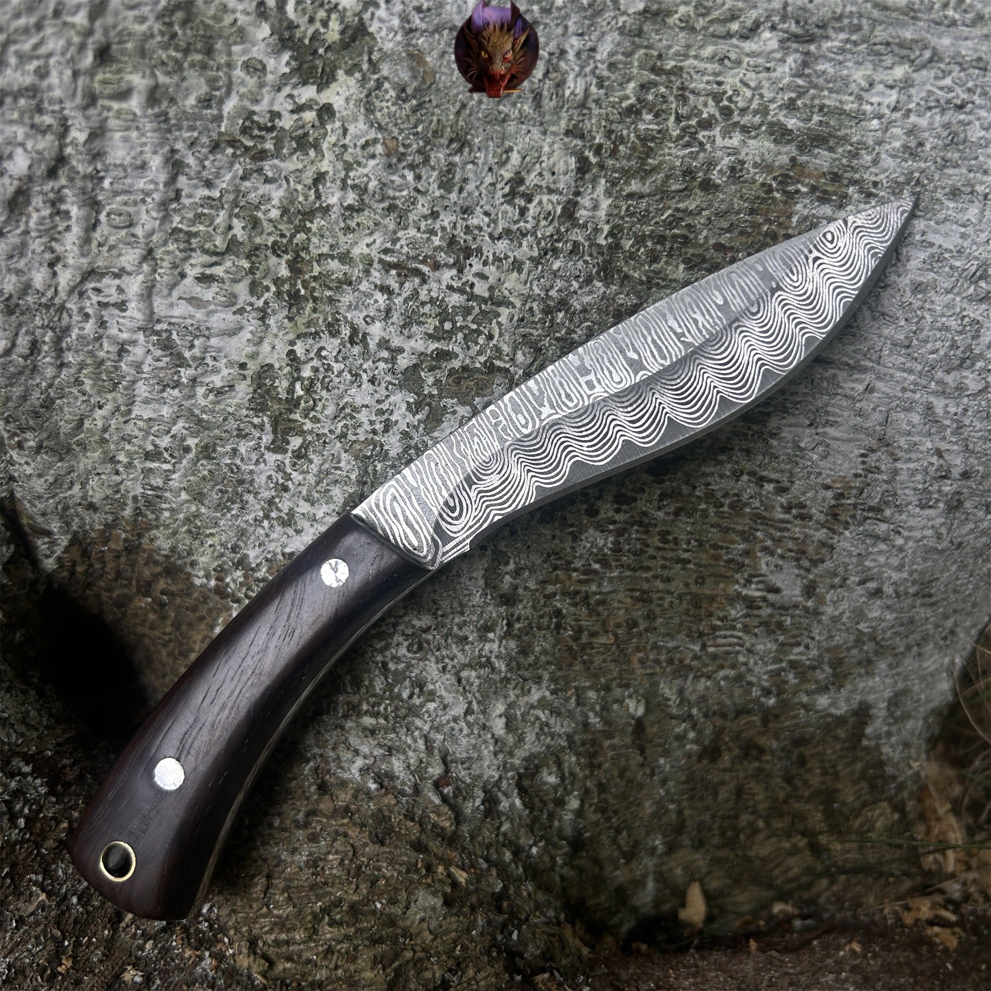 Mini Damascus Nepal Dagger EDC Wooden Handle Sharp Knife