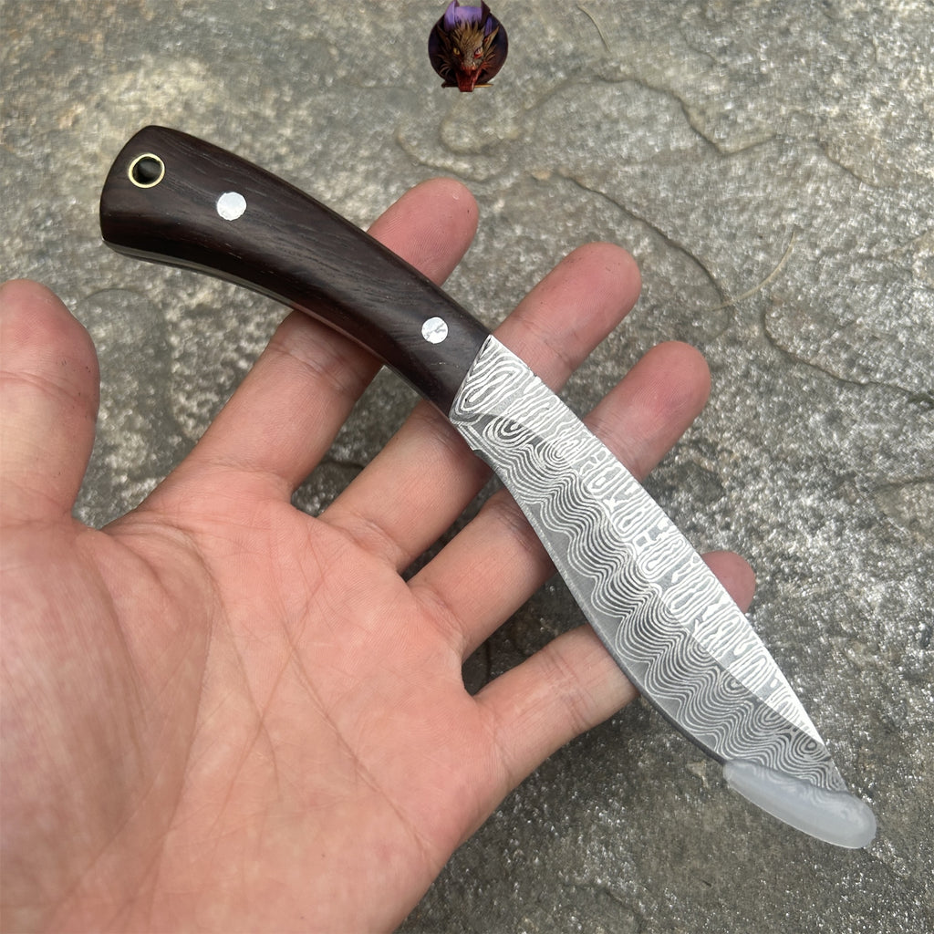 Mini Damascus Nepal Dagger EDC Wooden Handle Sharp Knife