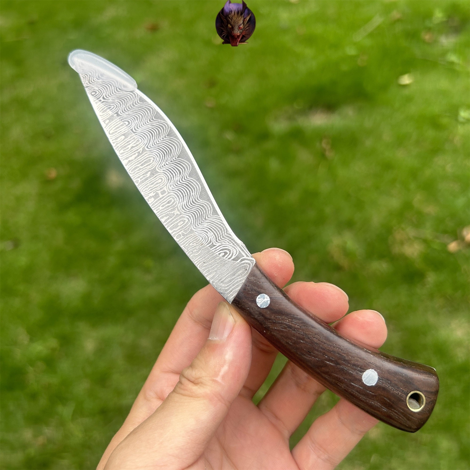 Mini Damascus Nepal Dagger EDC Wooden Handle Sharp Knife
