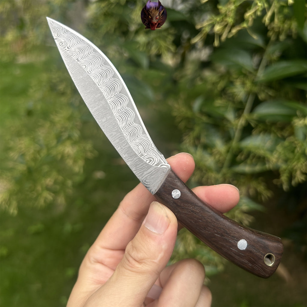 Mini Damascus Nepal Dagger EDC Wooden Handle Sharp Knife