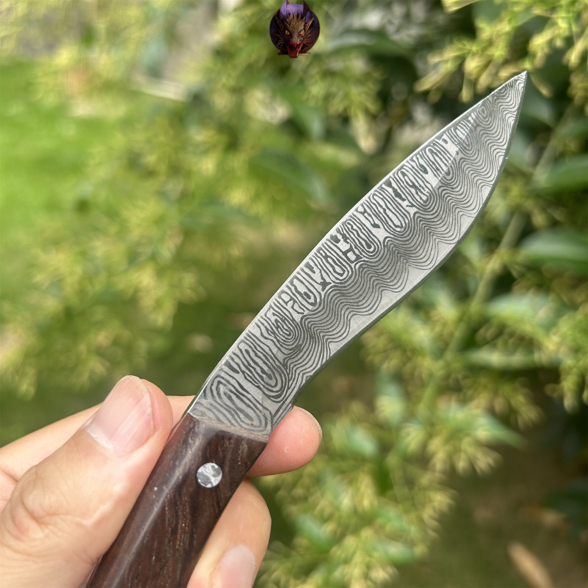 Mini Damascus Nepal Dagger EDC Wooden Handle Sharp Knife