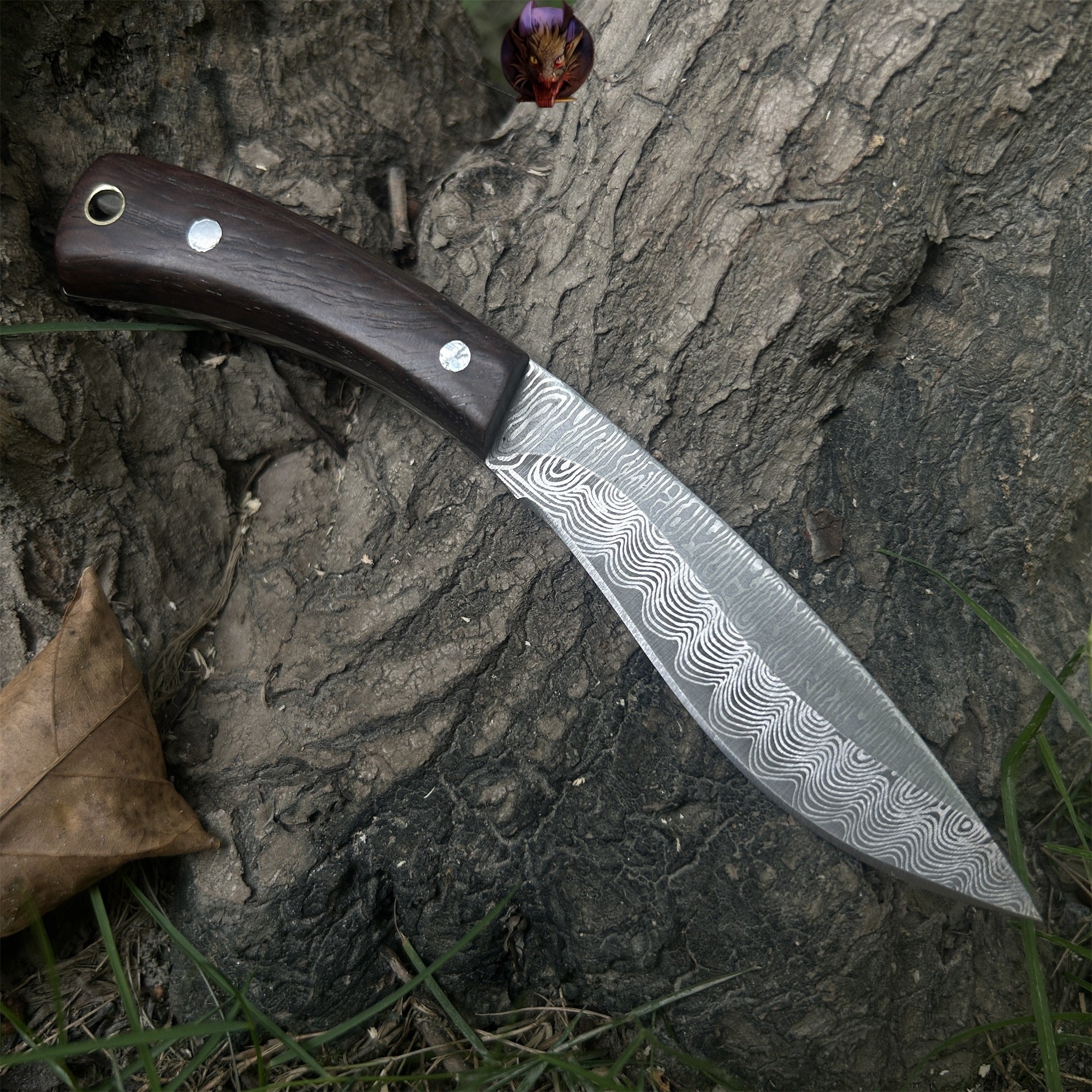 Mini Damascus Nepal Dagger EDC Wooden Handle Sharp Knife