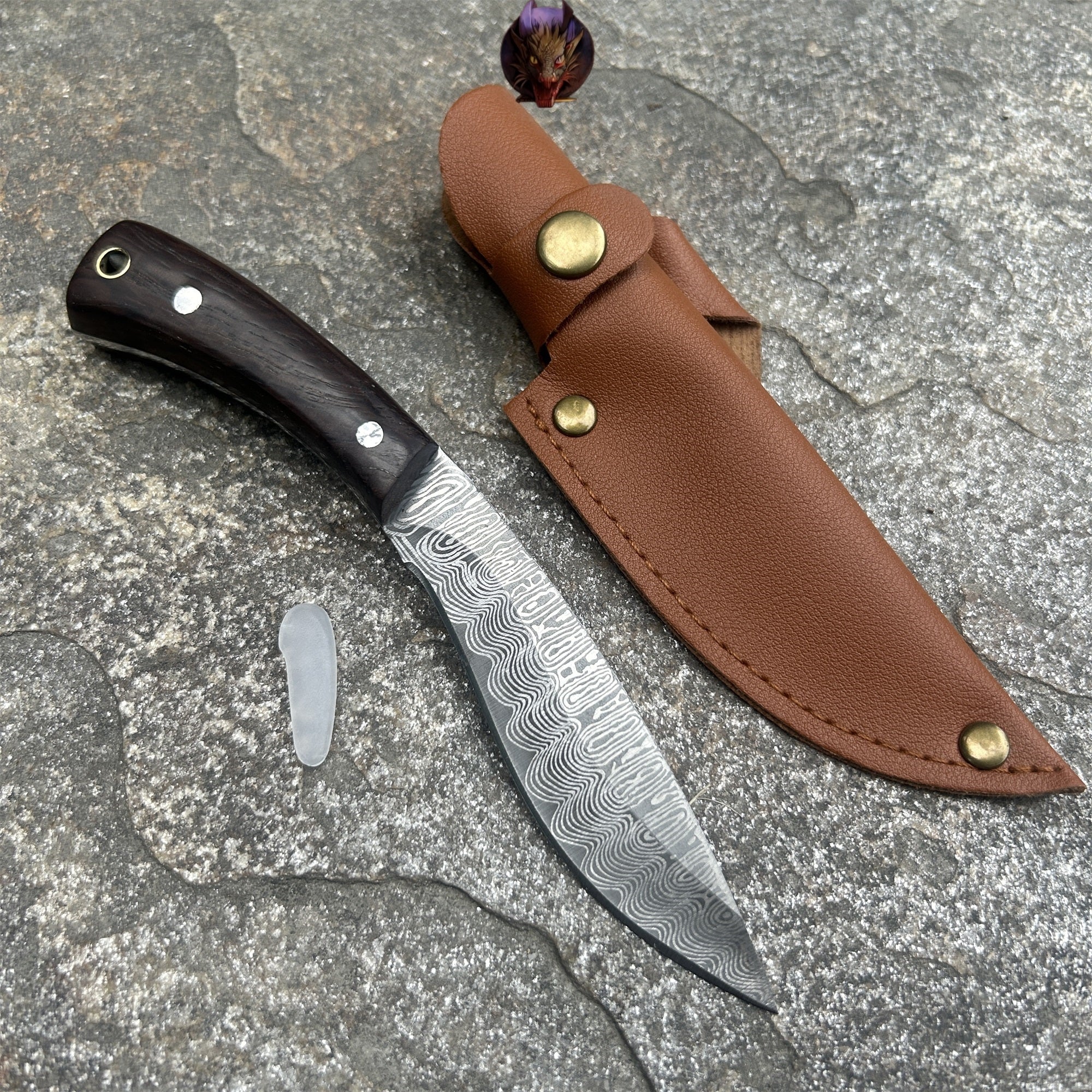 Mini Damascus Nepal Dagger EDC Wooden Handle Sharp Knife