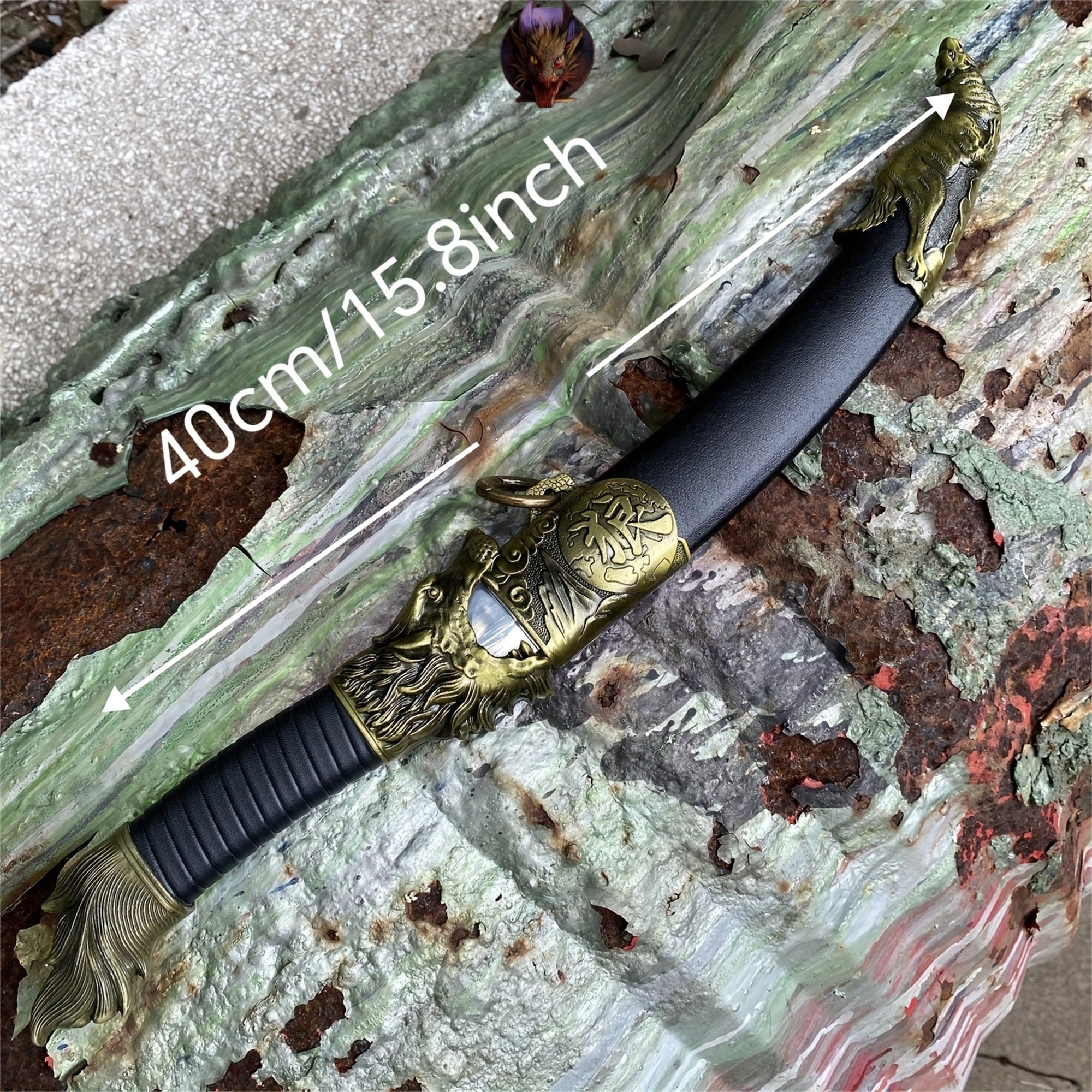Wolf Head Knife Handcarft Wolf Steel Dagger Blunt Blade Sword