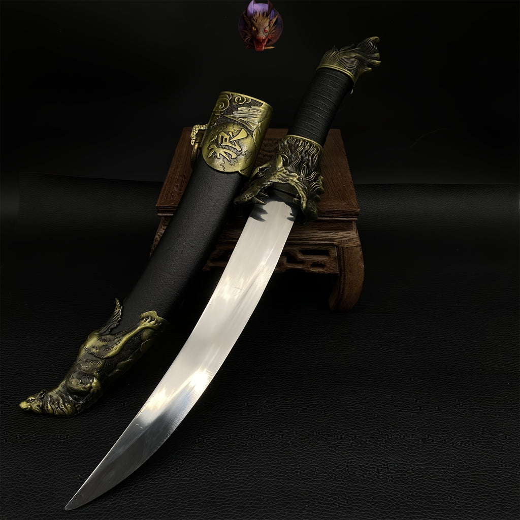 Wolf Head Knife Handcarft Wolf Steel Dagger Blunt Blade Sword