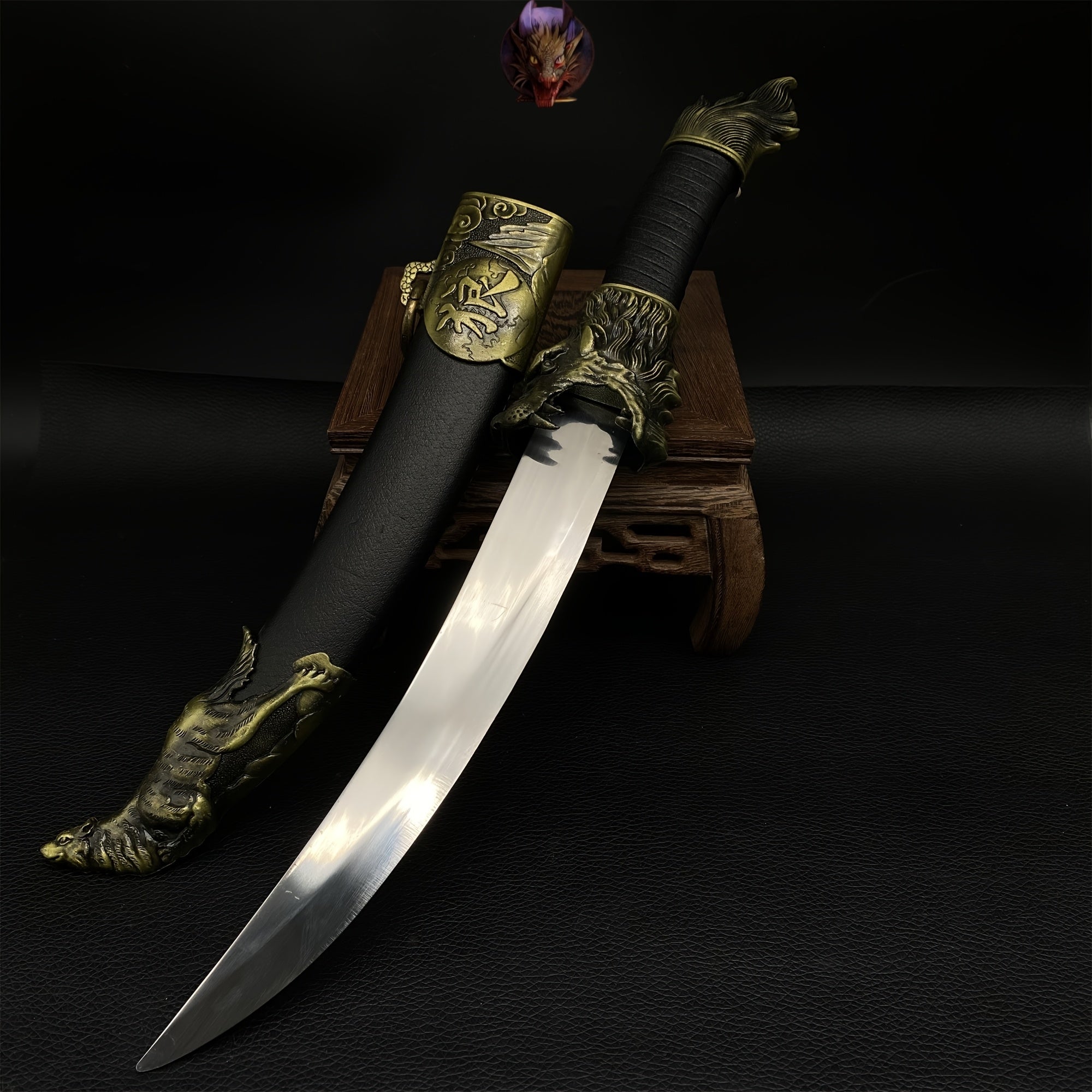 Wolf Head Knife Handcarft Wolf Steel Dagger Blunt Blade Sword