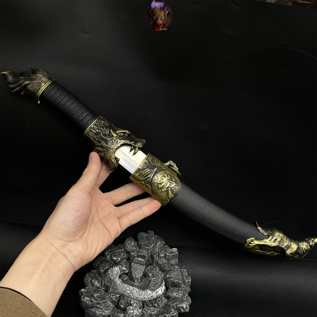 Wolf Head Knife Handcarft Wolf Steel Dagger Blunt Blade Sword