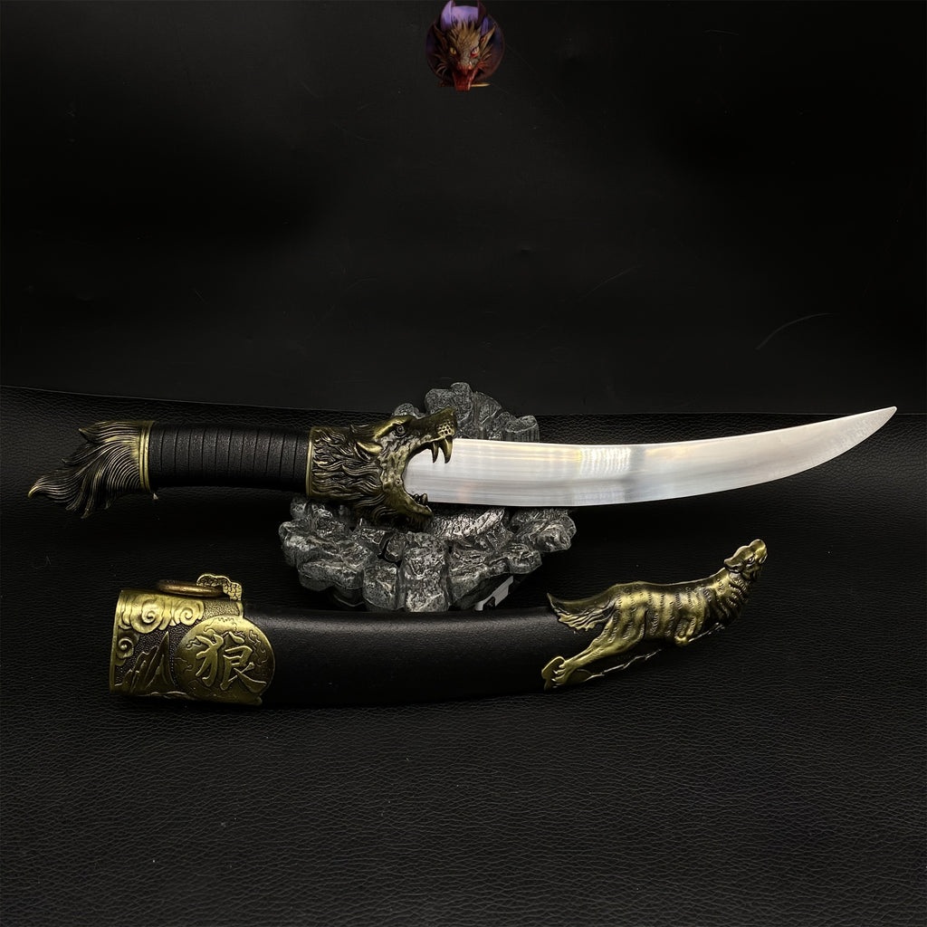 Wolf Head Knife Handcarft Wolf Steel Dagger Blunt Blade Sword