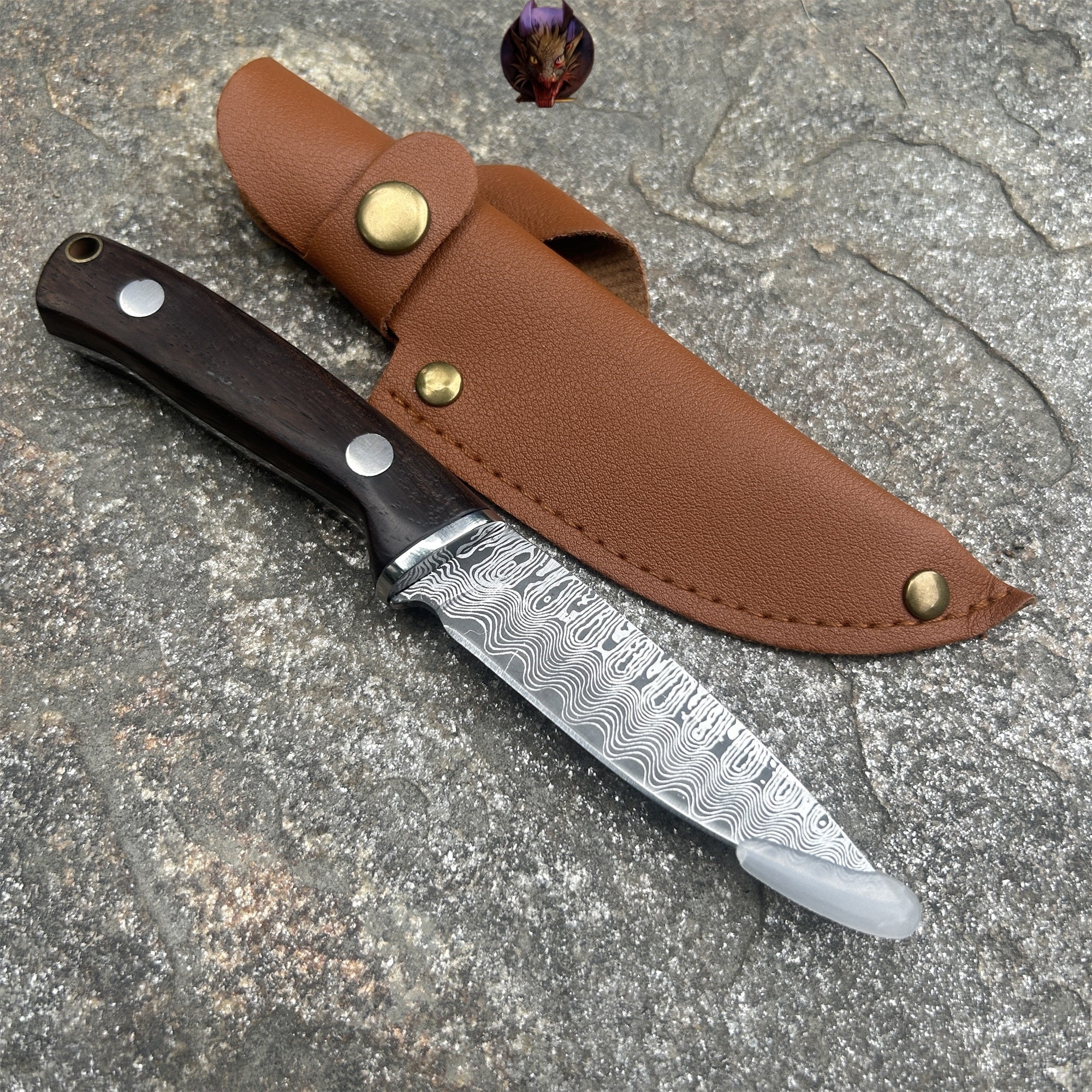 Wooden Handle Mini Damascus Sharp Knife