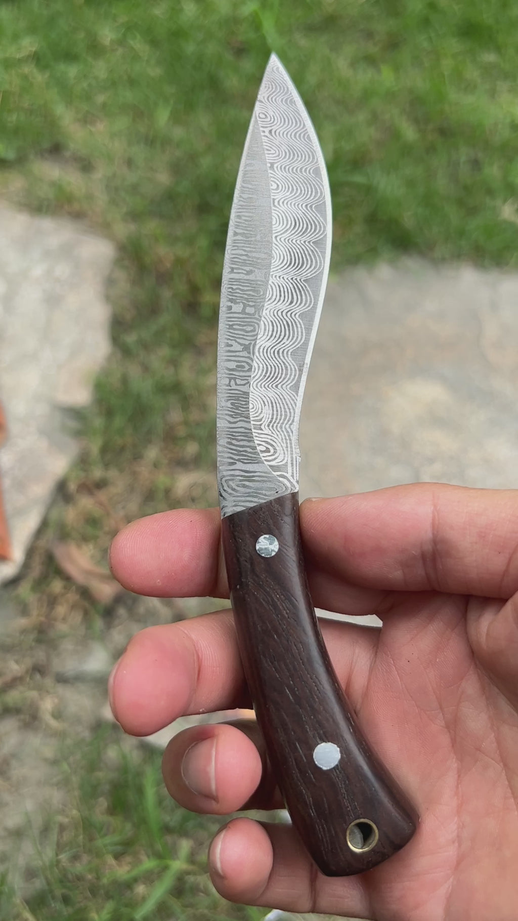 Mini Damascus Nepal Dagger EDC Wooden Handle Sharp Knife