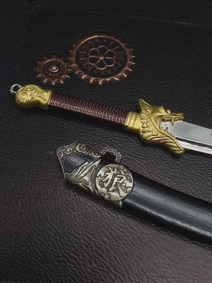 Mini Wolf Head Blunt Blade Sword 1/6 Metal Replica