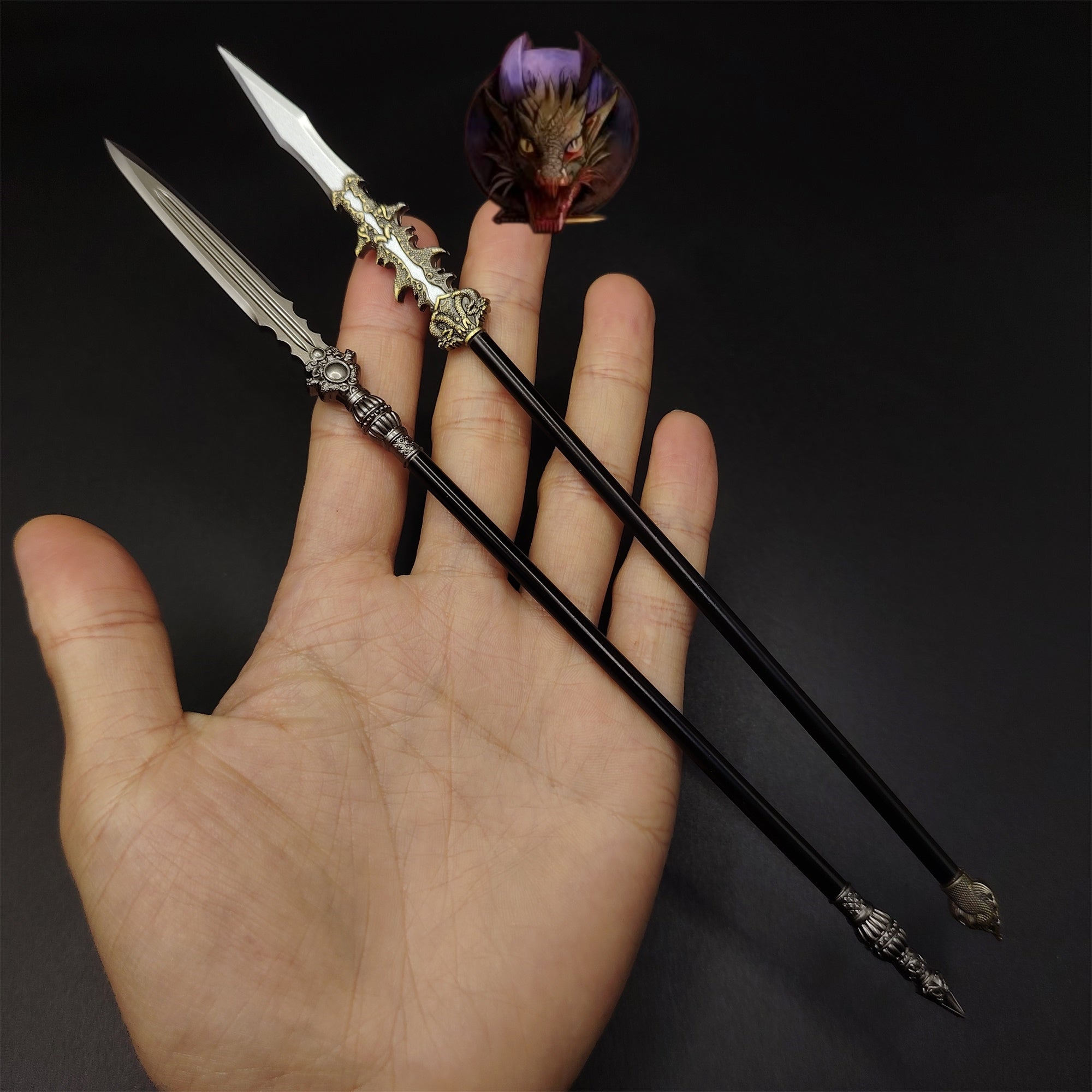 Metal Ancient Chinese Spear 8.7''Replica 2 In 1 Pack