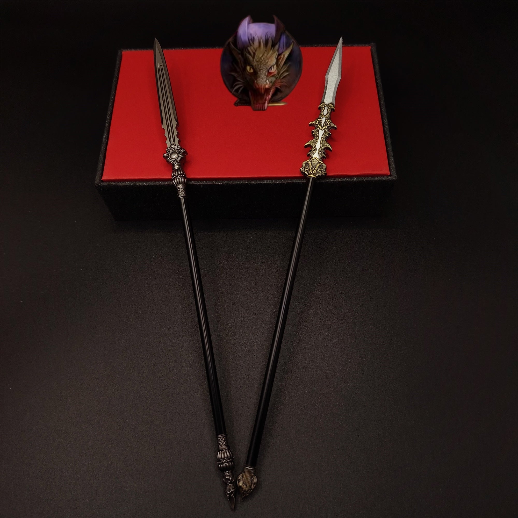 Metal Ancient Chinese Spear 8.7''Replica 2 In 1 Pack