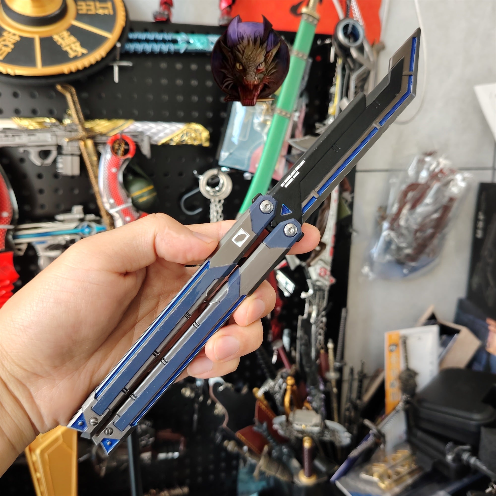 Val RGX Butterfly Knife Blunt Blade Blue Metal Replica